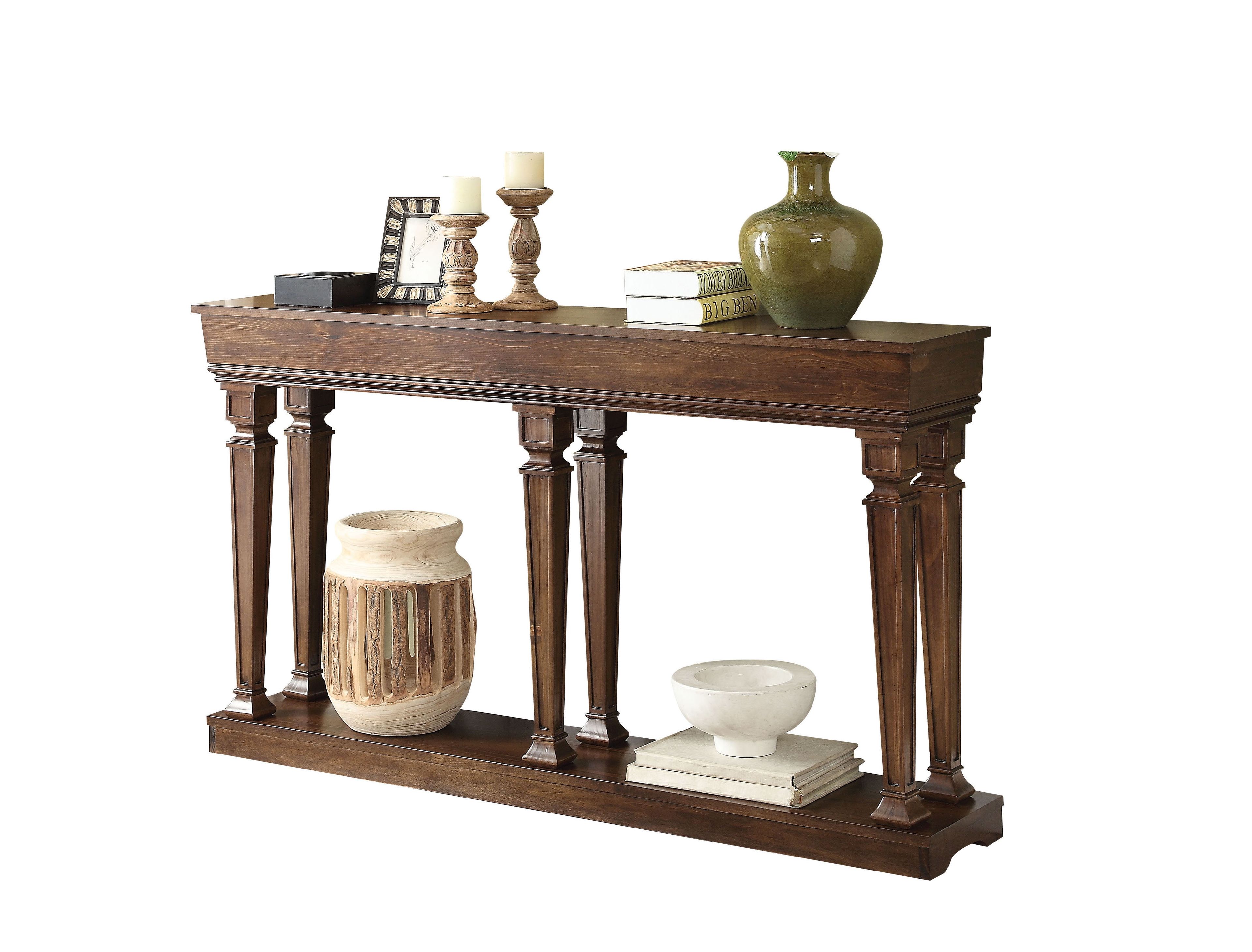 72" Oak Wood Console Table with Storage Shelf