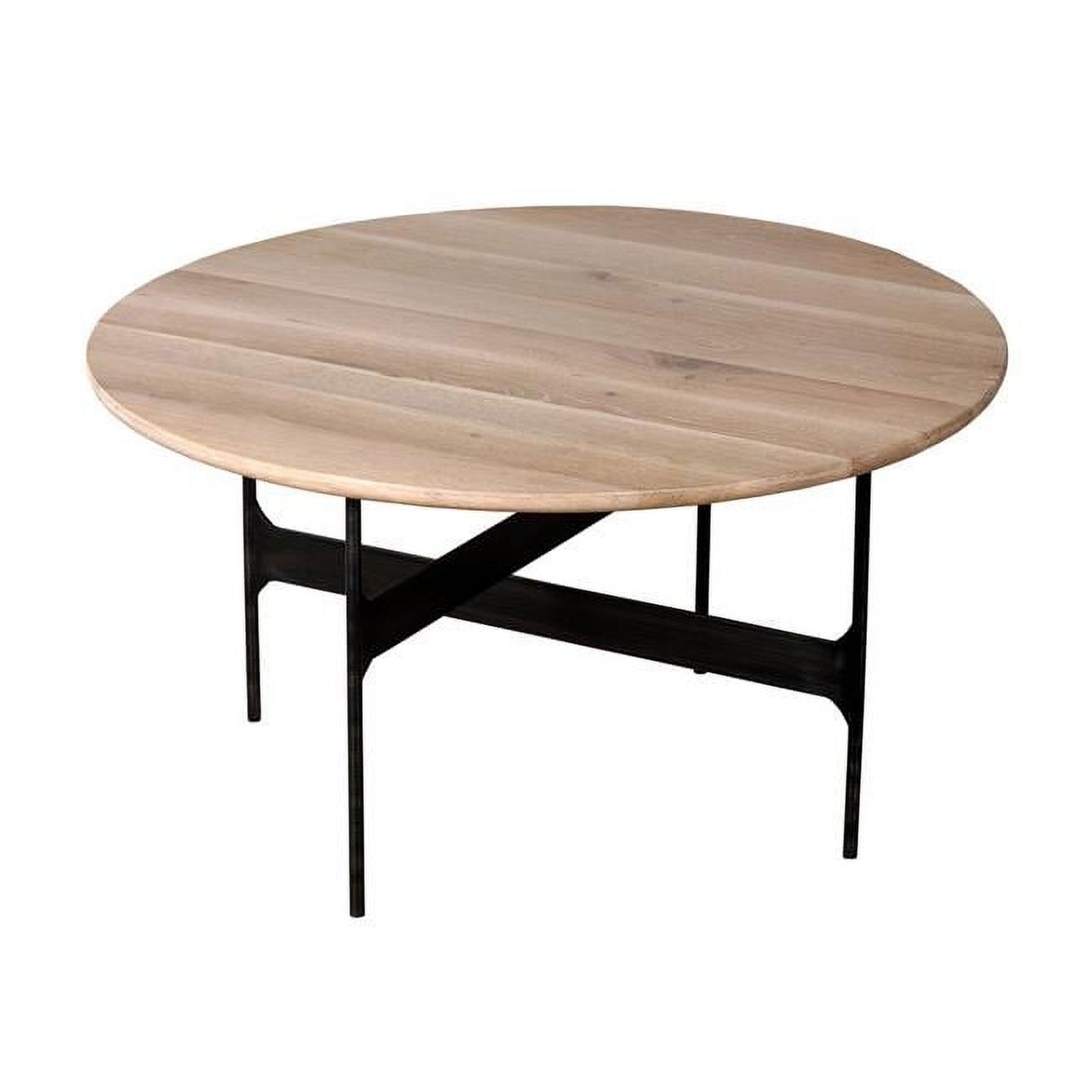 Round Natural Oak and Black Metal Coffee Table