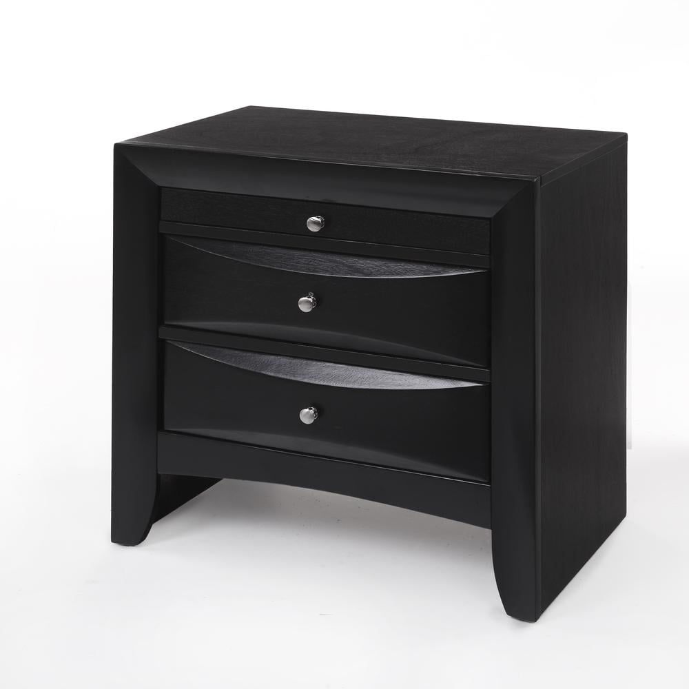 Ireland Contemporary Black Wood Nightstand with Pull-Out Tray