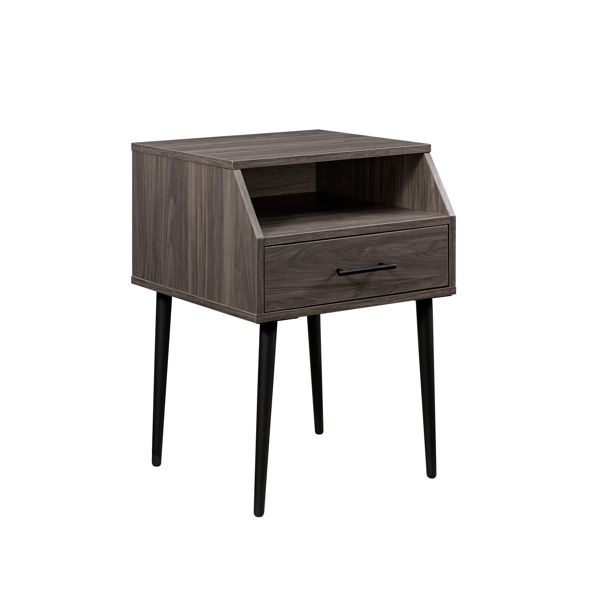 Slate Grey and Black 18" Wood and Metal Side Table with Storage