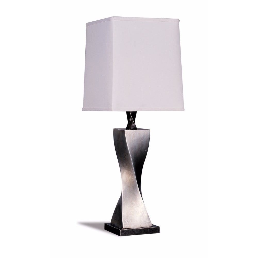 Set of Two Silver Twist Base Table Lamps with White Square Shades