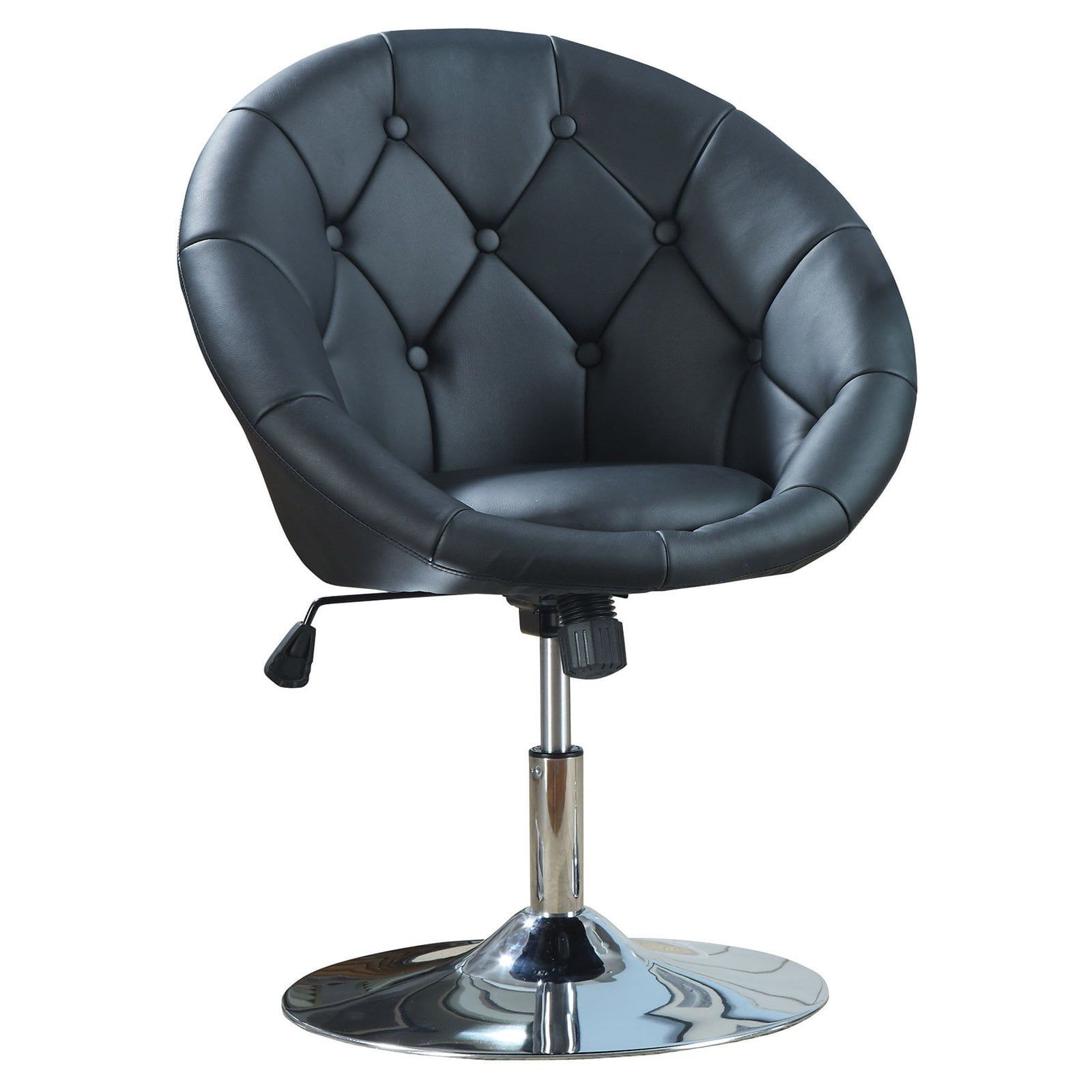 27'' Modern Black Faux Leather Swivel Accent Chair