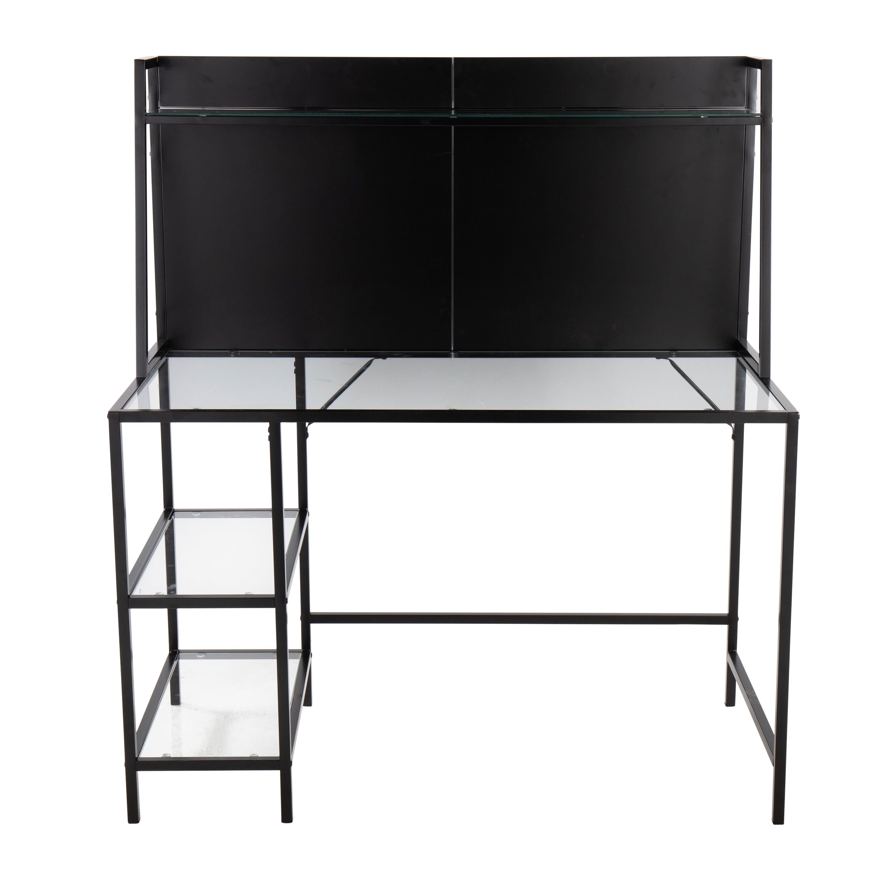 Geo Tier Black Metal and Clear Glass Office Desk