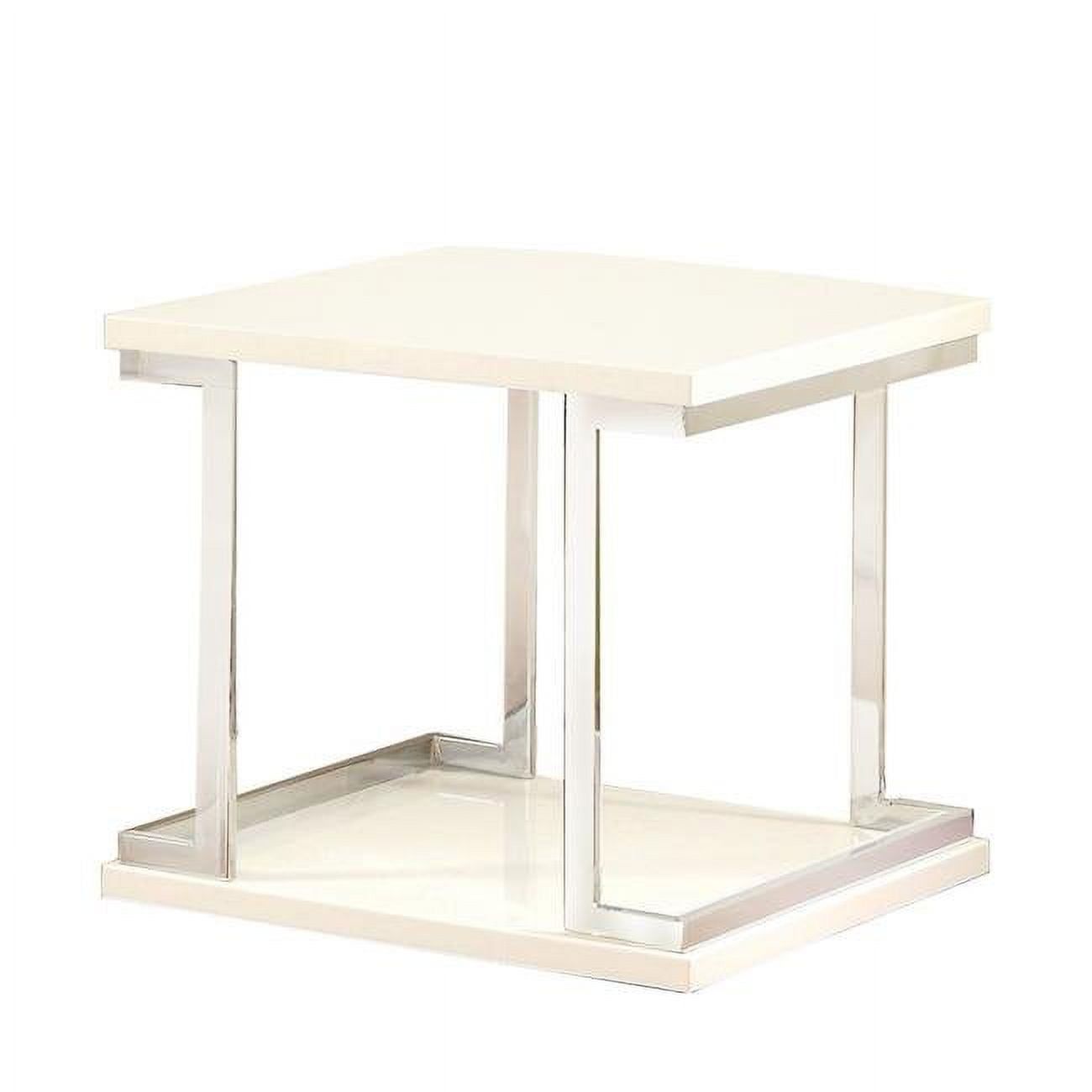 Luxurious White High Gloss and Chrome 24" Contemporary End Table