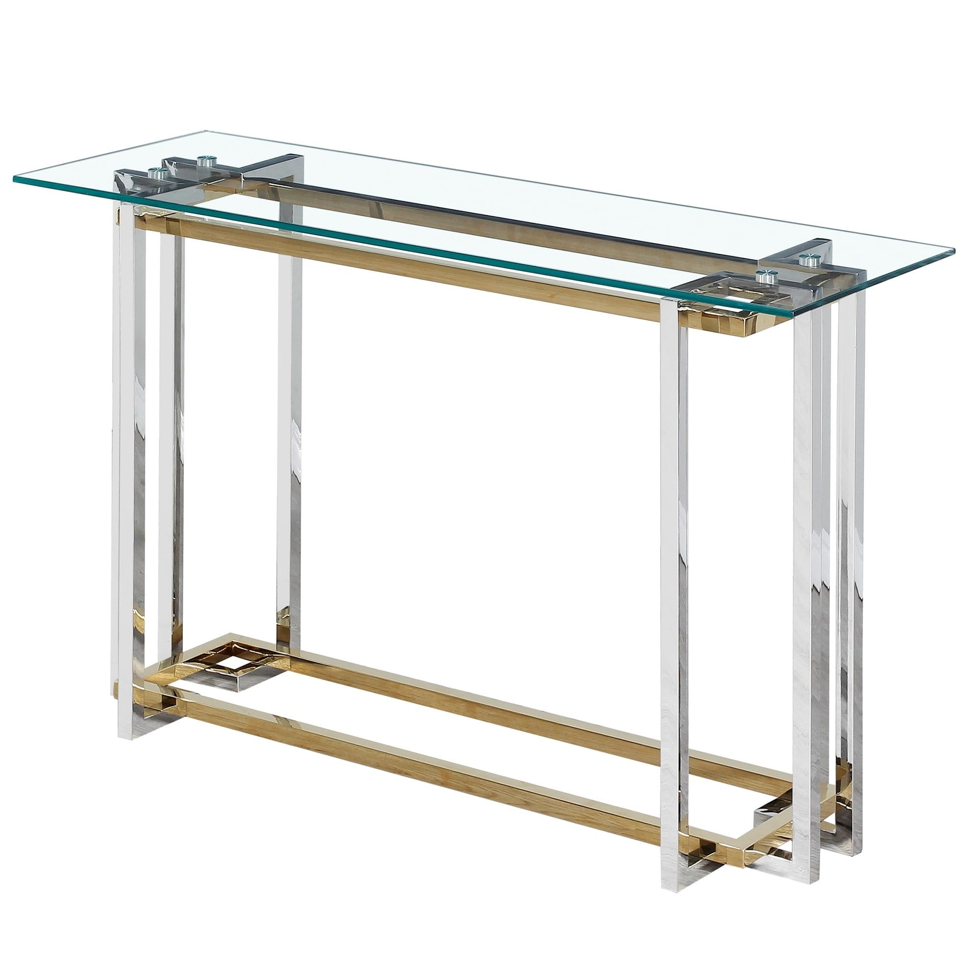 Contemporary Gold and Silver Metal Glass Console Table