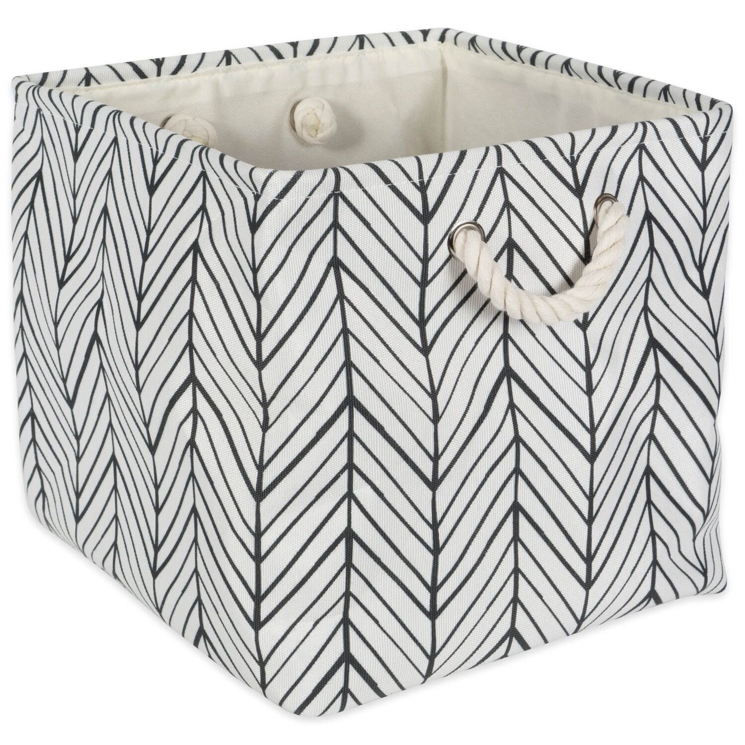 11" Black and White Fabric Cube Storage Bin with Handles