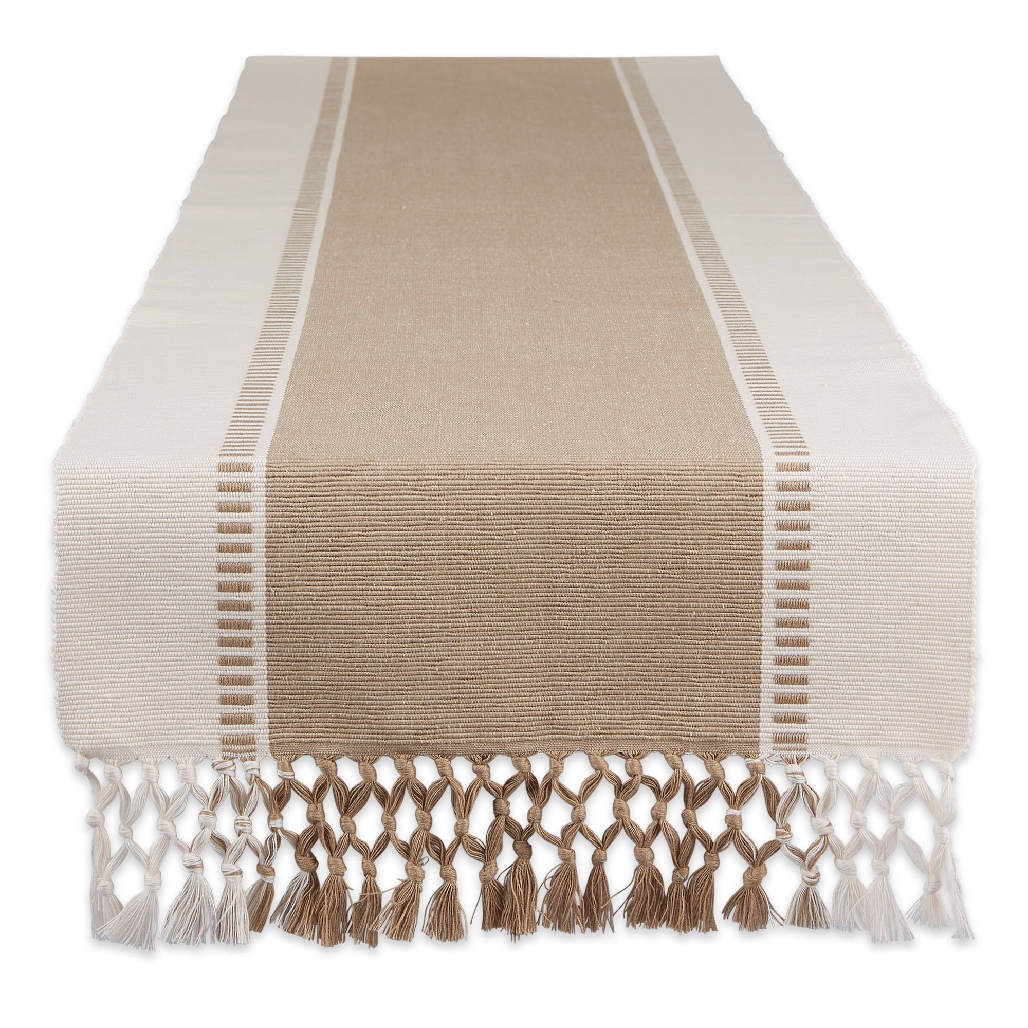 Beige and Cream Cotton Fringe Table Runner