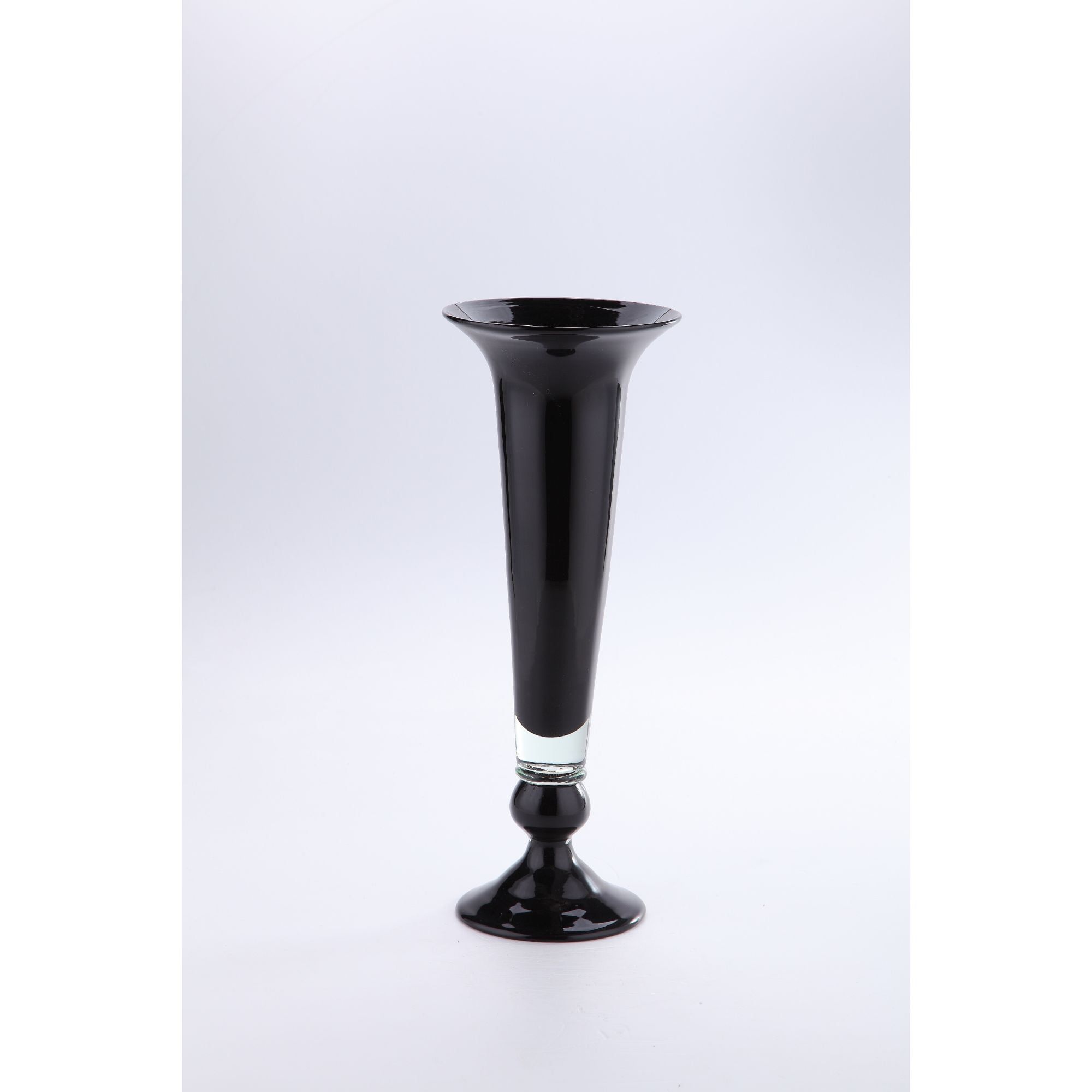 Elegant 15.5" Hand Blown Black & Clear Glass Decorative Vase