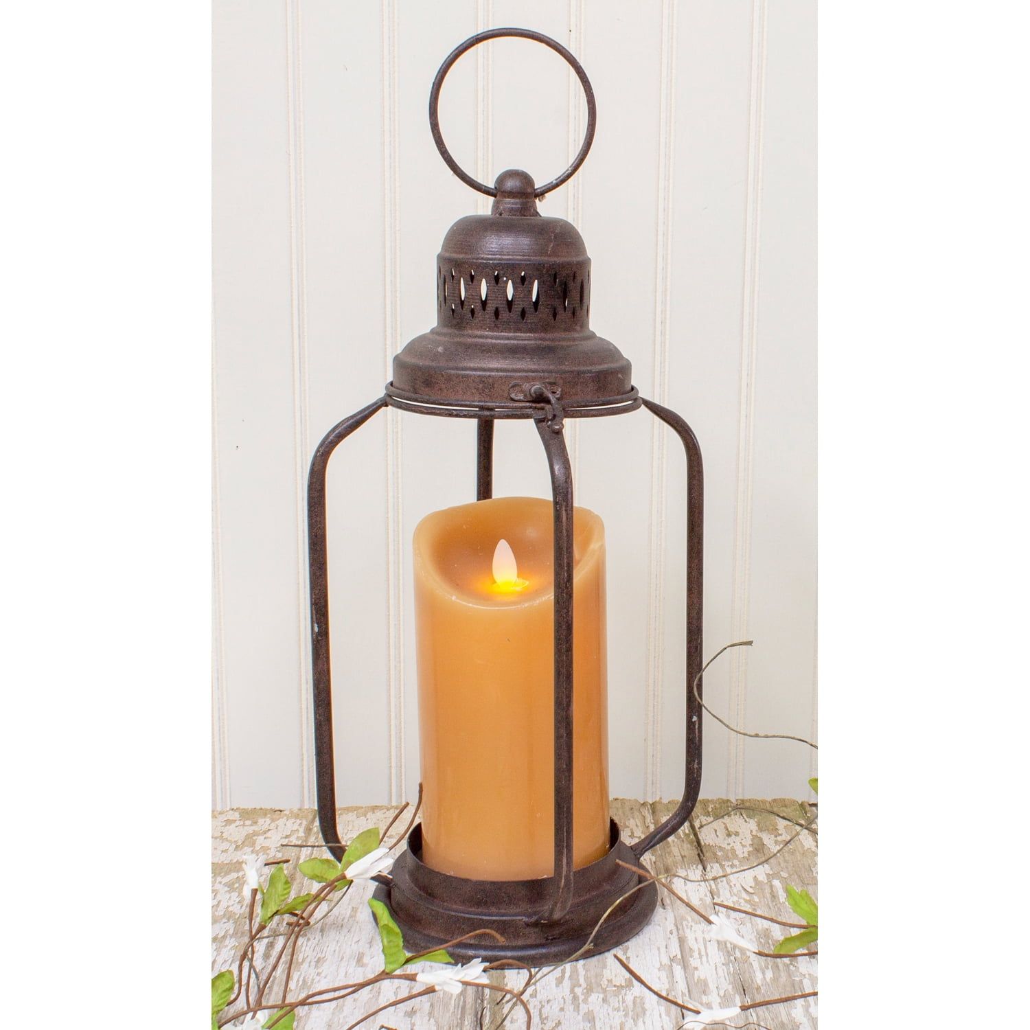 Rustic Brown Metal Hanging Lantern Candle Holder