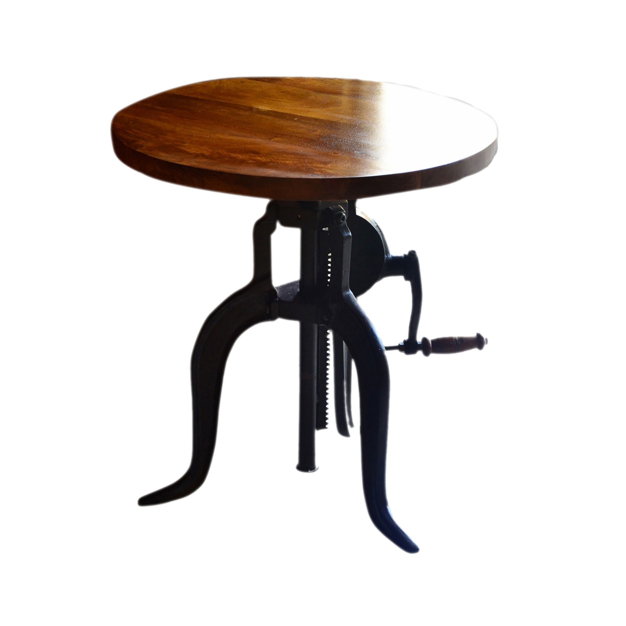 Chestnut Brown and Black Adjustable Crank Round Accent Table