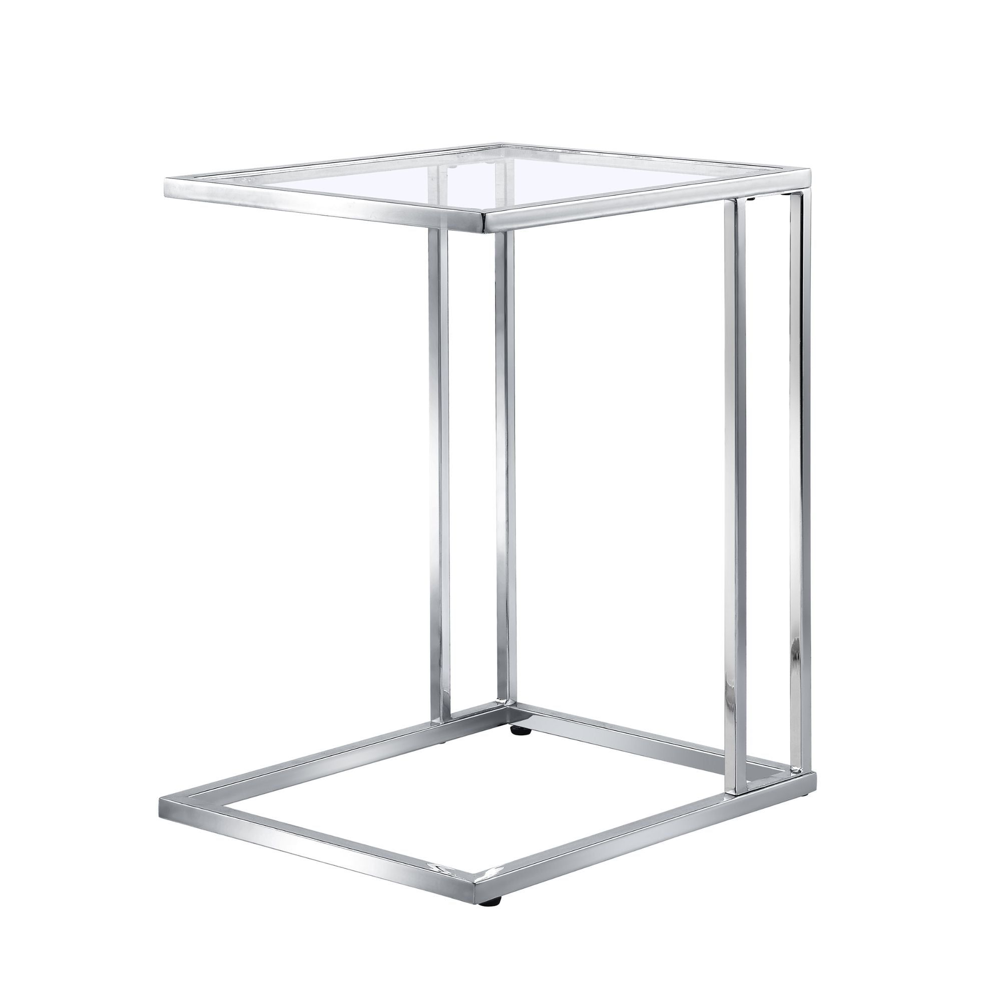 24.75" Silver Metal C-Shaped Table with Glass Top