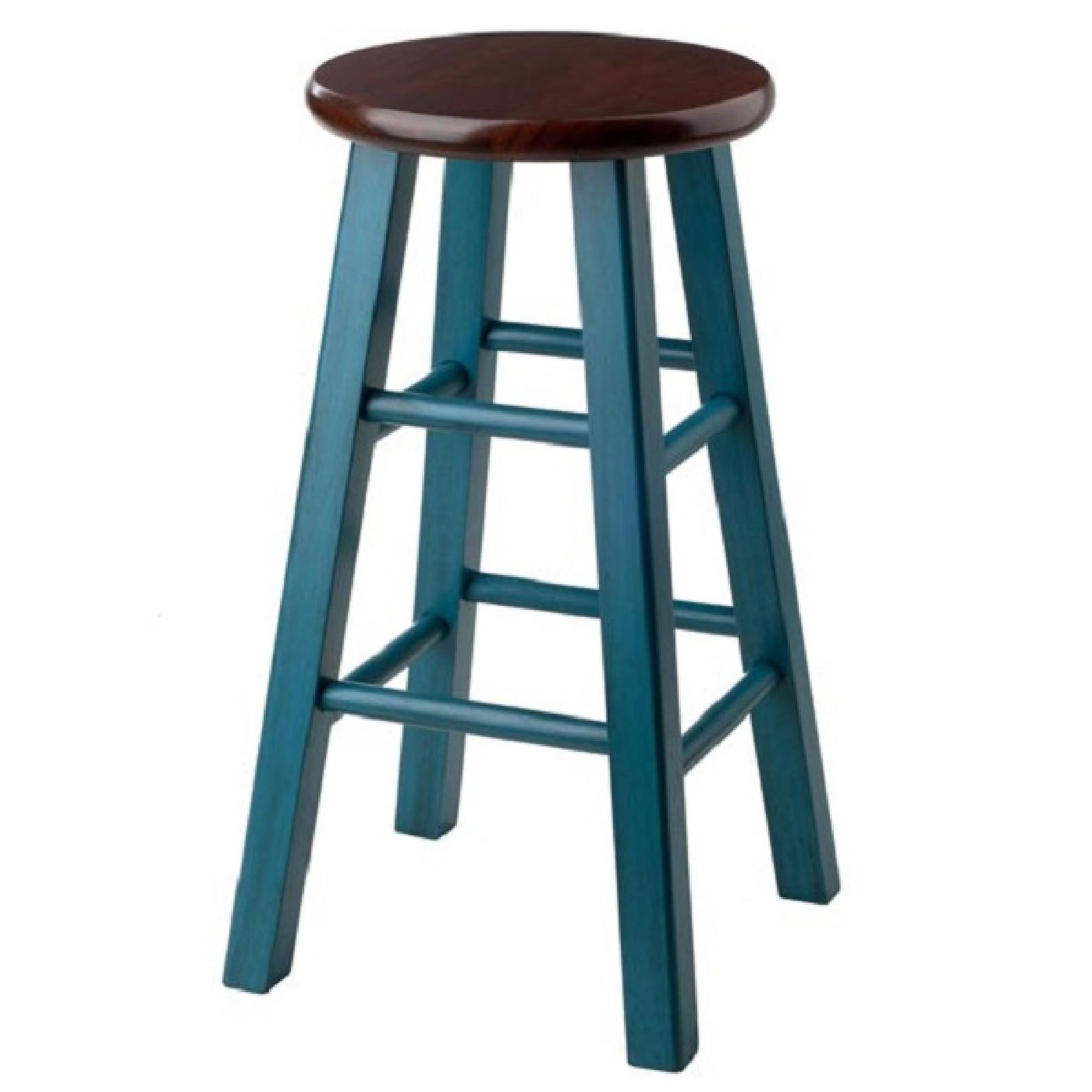 Rustic Teal and Walnut 24" Wooden Counter Stool