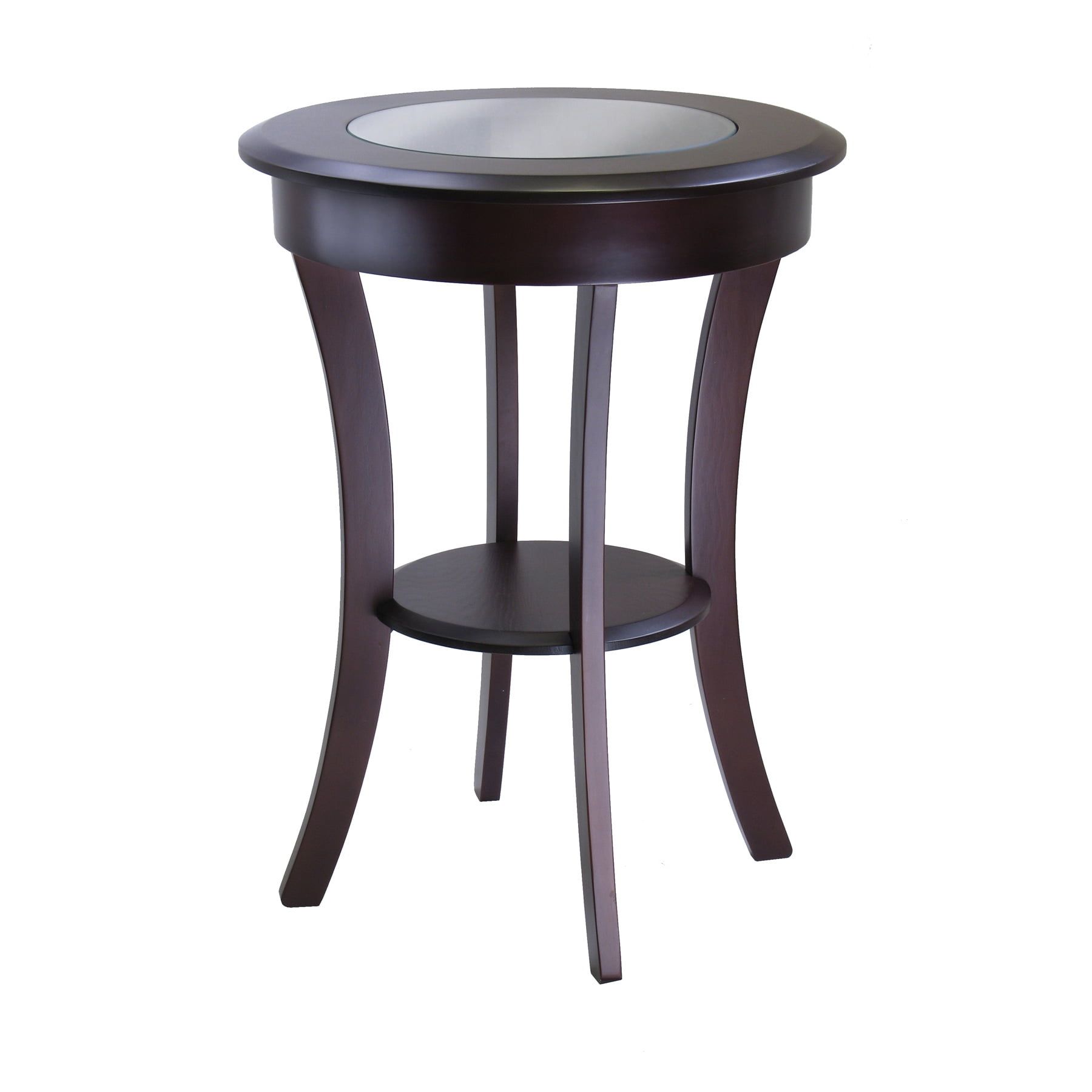 Cassie Modern Cappuccino Round Wood Accent Table with Glass Top