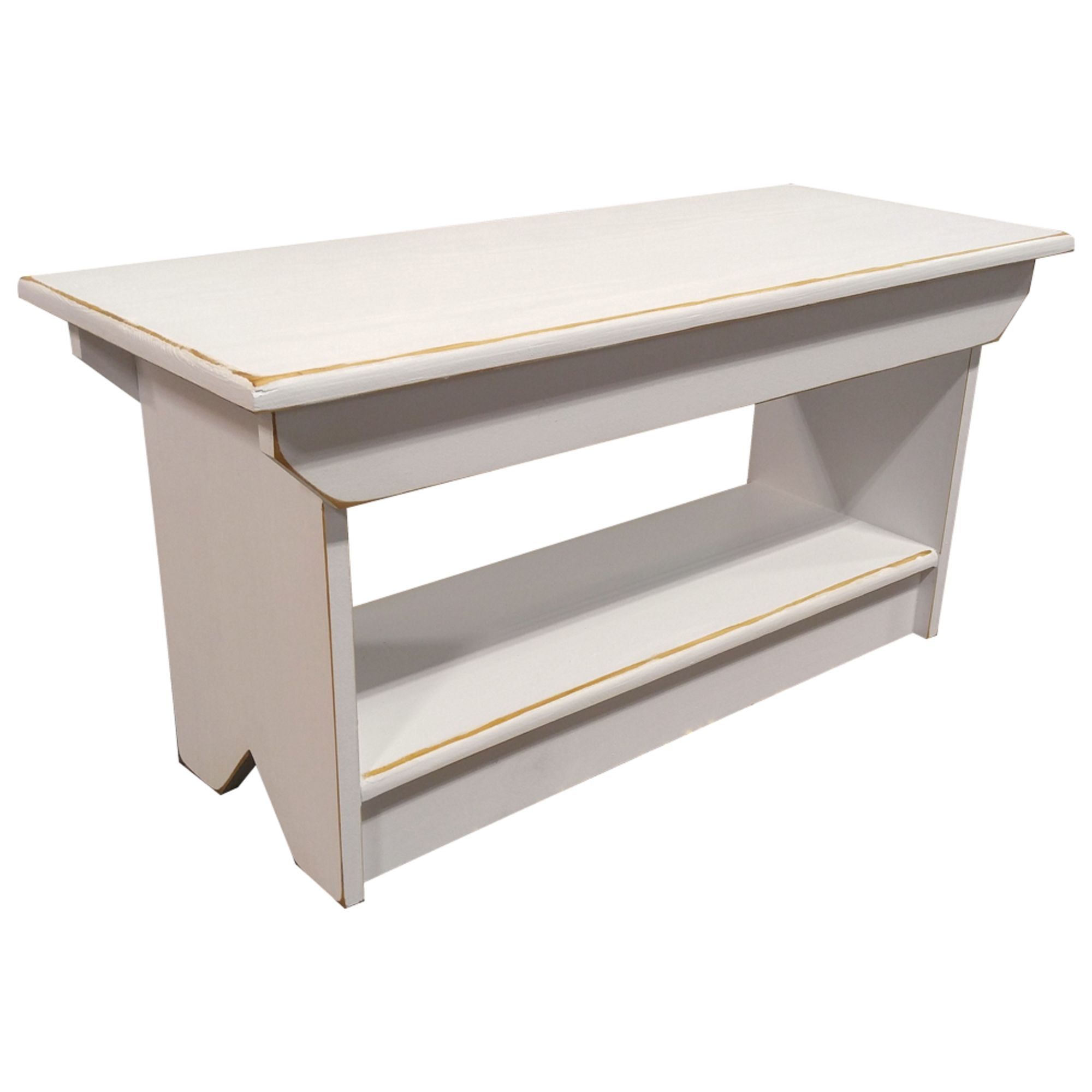 Distressed Cream White Pine Modern Coffee Table Bench