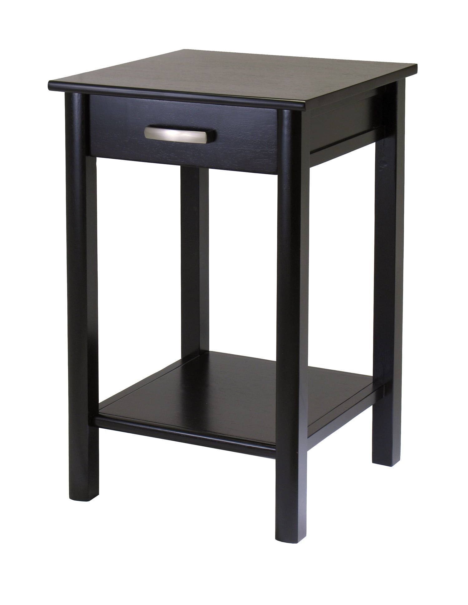 Espresso Square Solid Wood End Table with Storage and Shelf