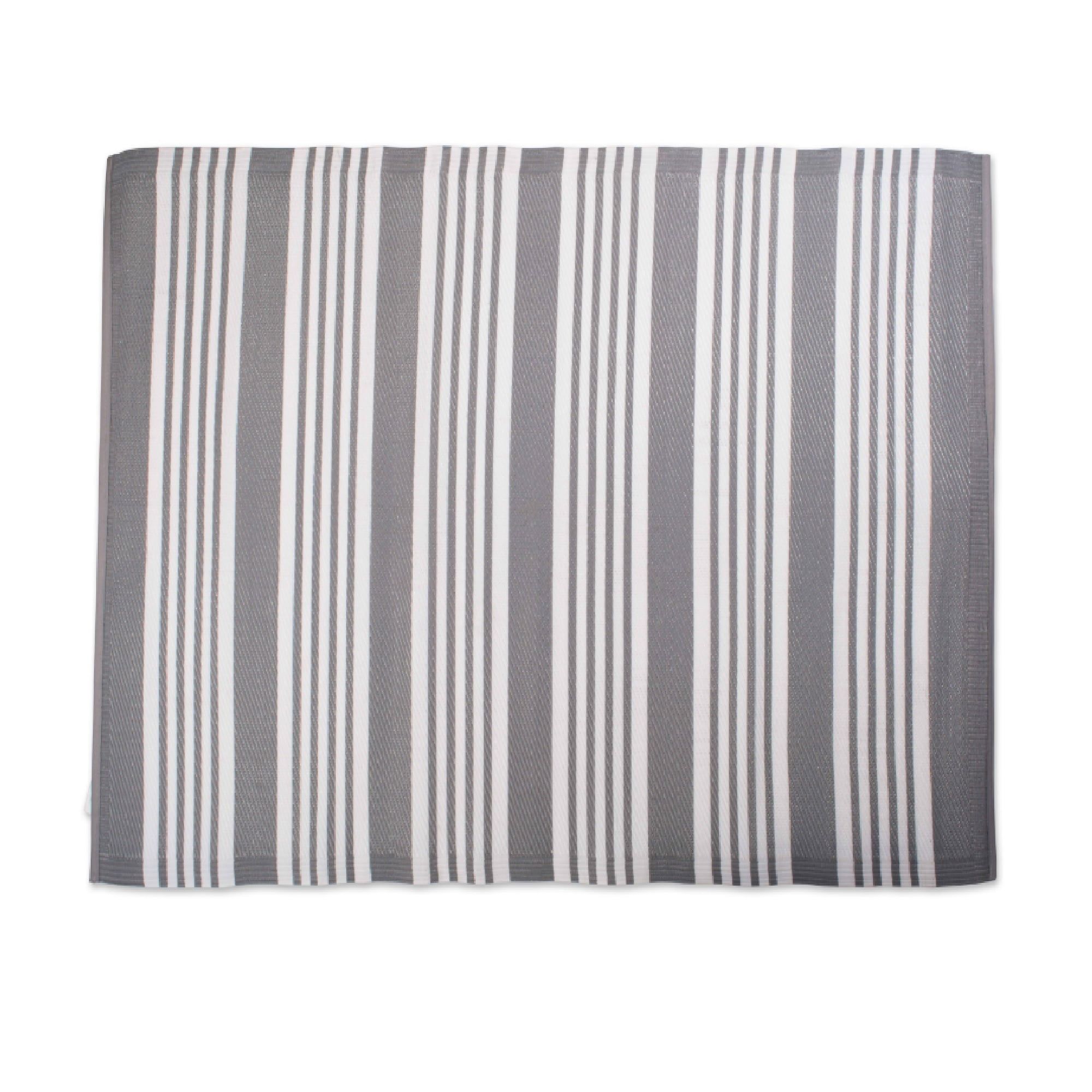 4' x 6' Gray and Off-White Reversible Synthetic Striped Rug