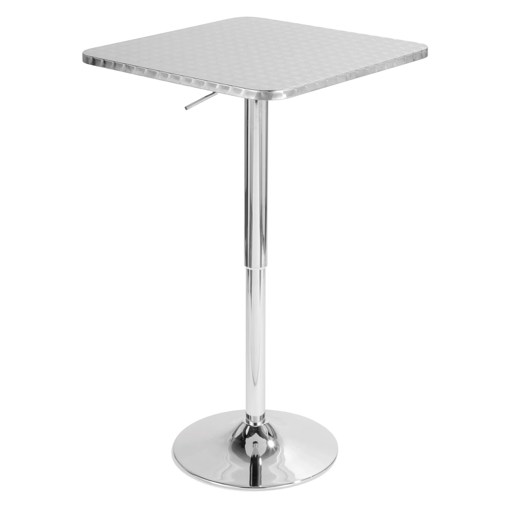 Adjustable Chrome Square Bar Height Table with Swirl Pattern