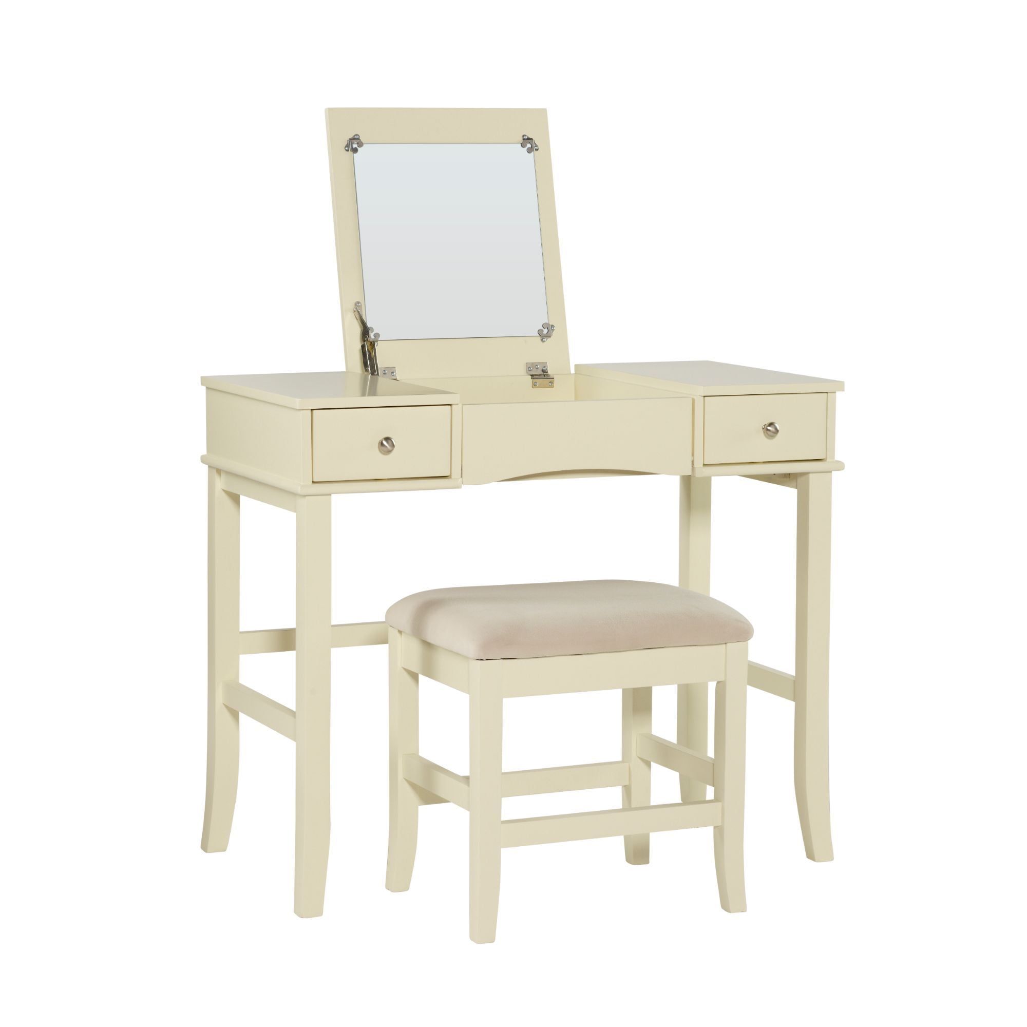 Elegant Cream White 47" Vanity Set with Hidden Mirror & Stool