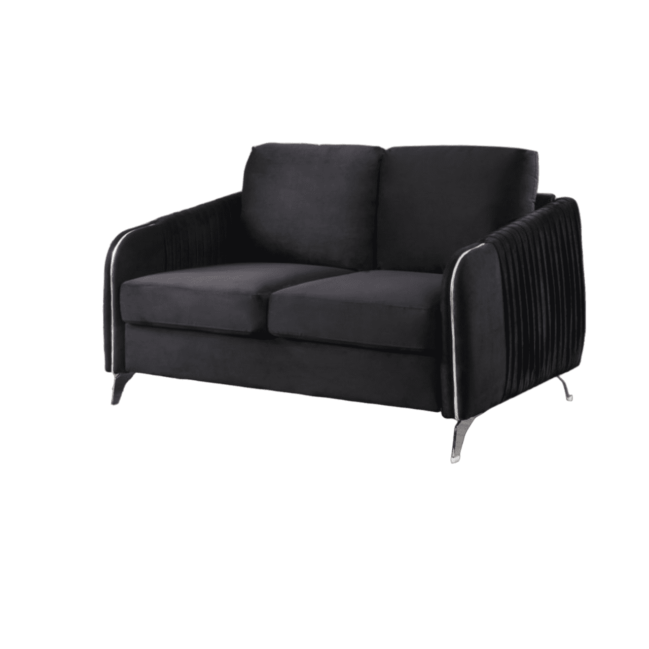 Elegant Hathaway 54" Black Velvet Loveseat with Chrome Accents