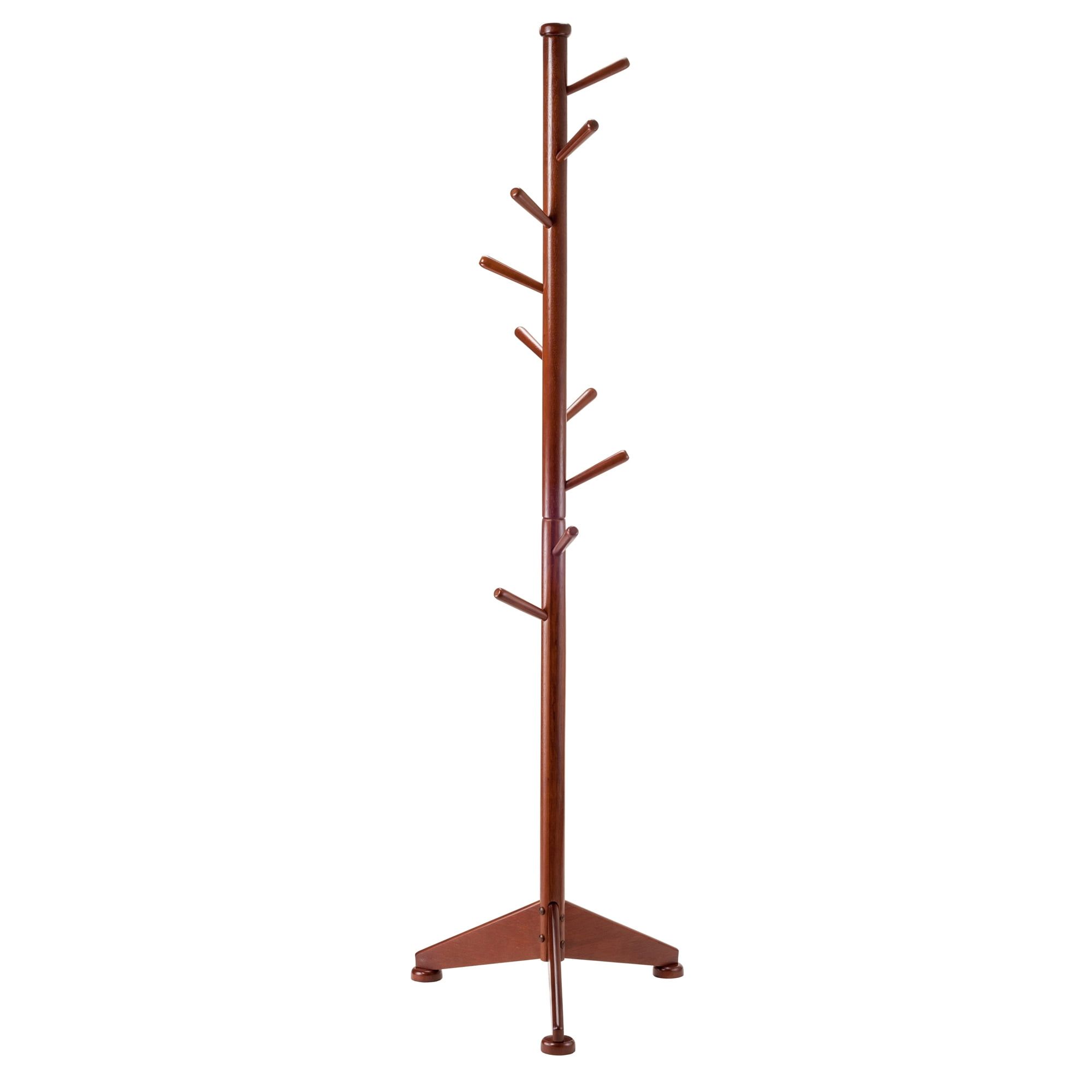 70" Walnut Solid Wood Coat Rack Tree with Pegs