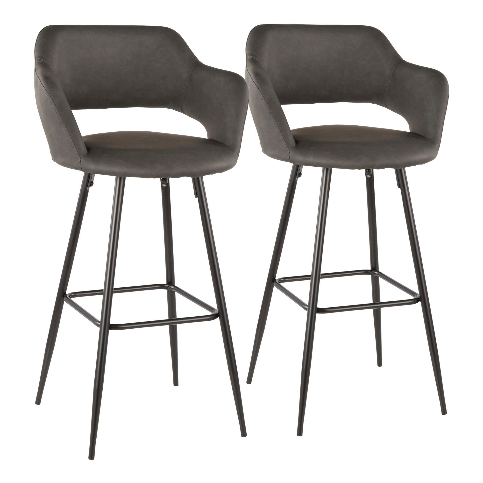 Sleek Contemporary 40.5" Black Metal & Grey Leather Bar Stool Set