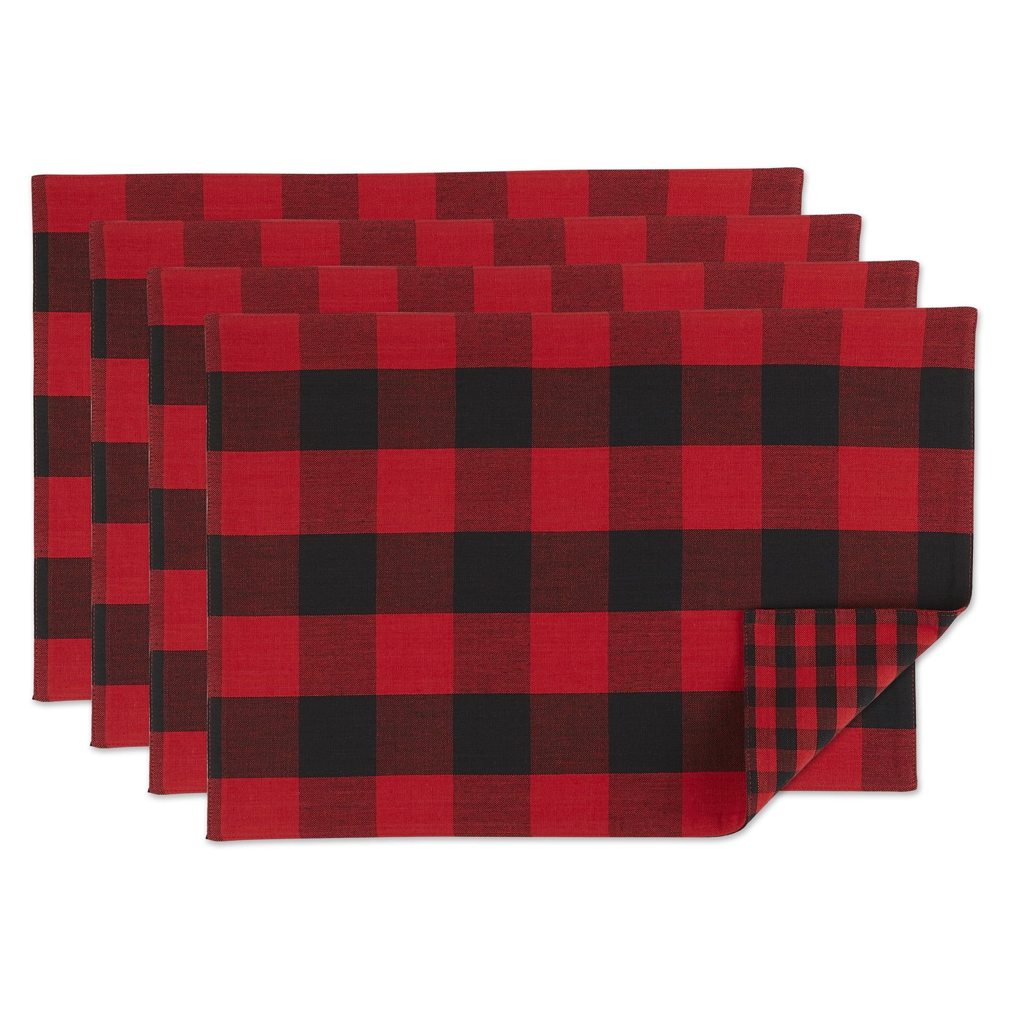 Reversible Red and Black Buffalo Check Cotton Placemats - Set of 4