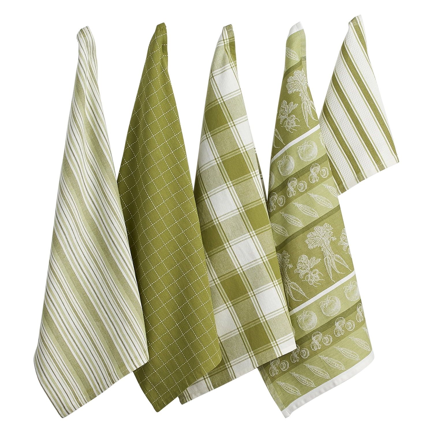 Parsley Green Cotton Kitchen Dishtowel Set of 5