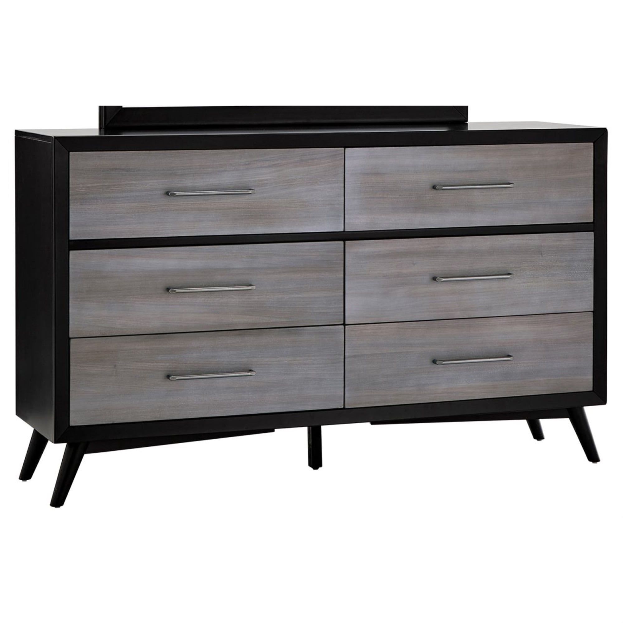 Modern 60" Black Wood Dresser with Sleek Metal Handles