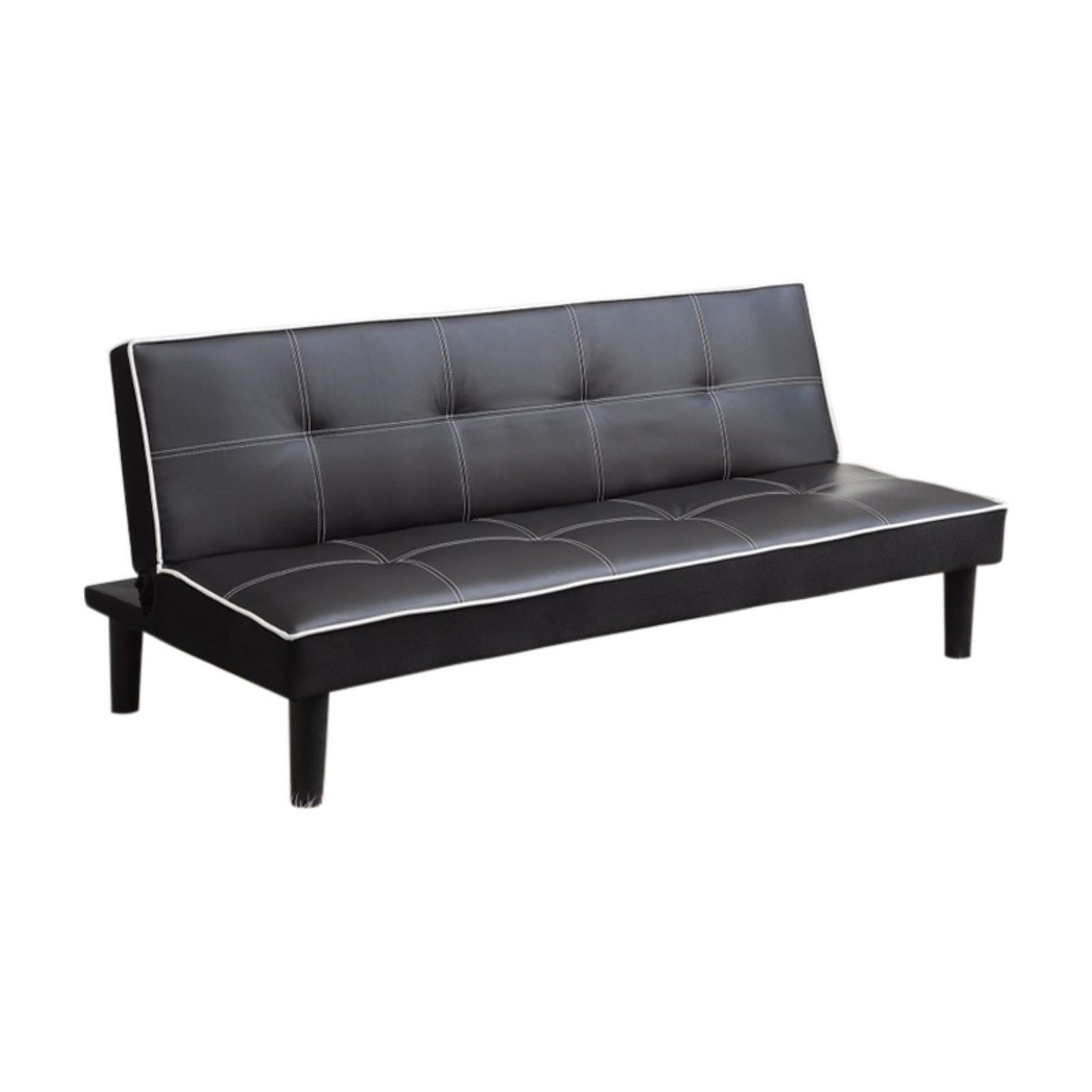 Black Tufted Faux Leather Full Sleeper Sofa with Wood Legs