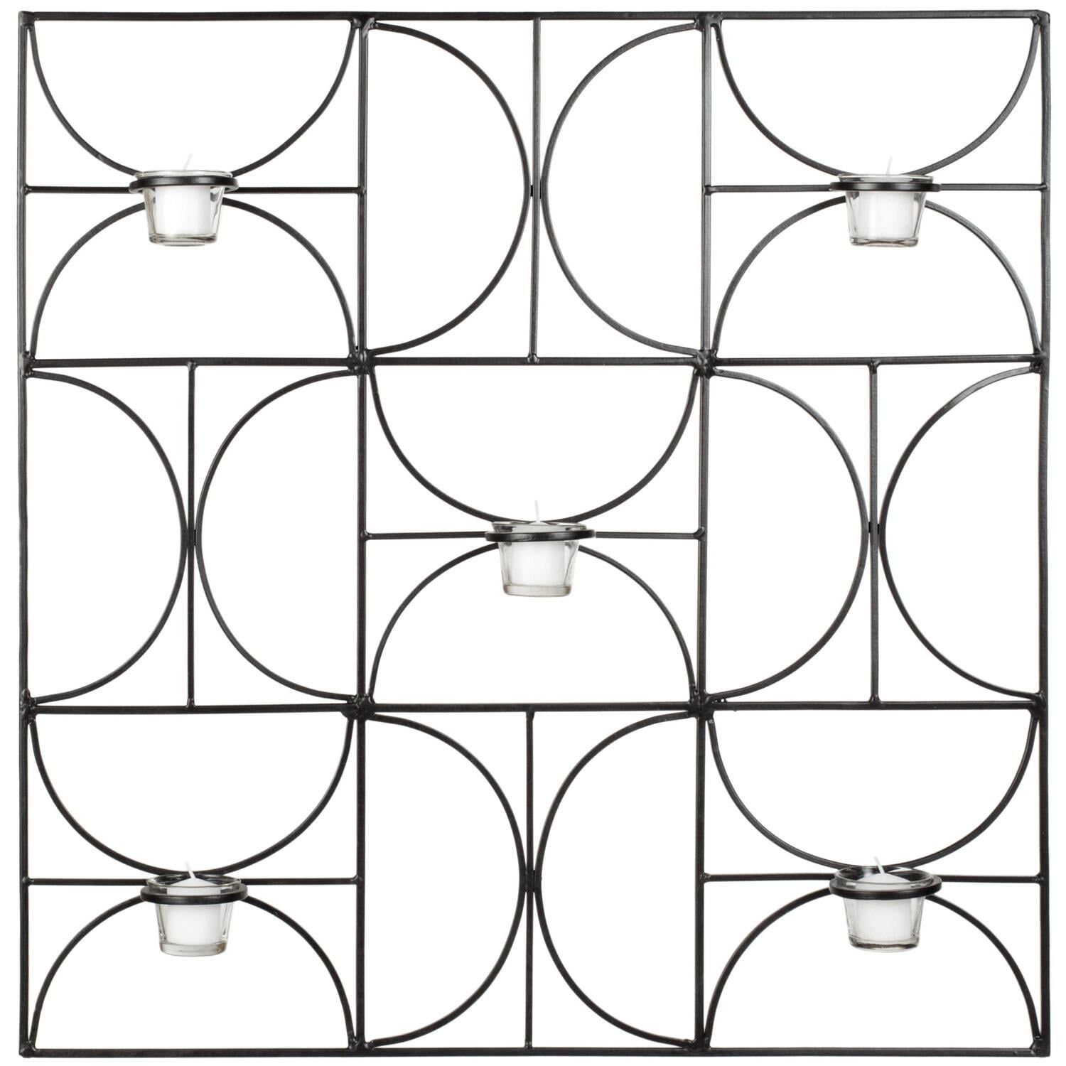 Black Geometric Iron Wall Sconce with Glass Votive Holders