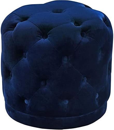 Harper Luxe Navy Velvet Tufted Round Pouf Ottoman