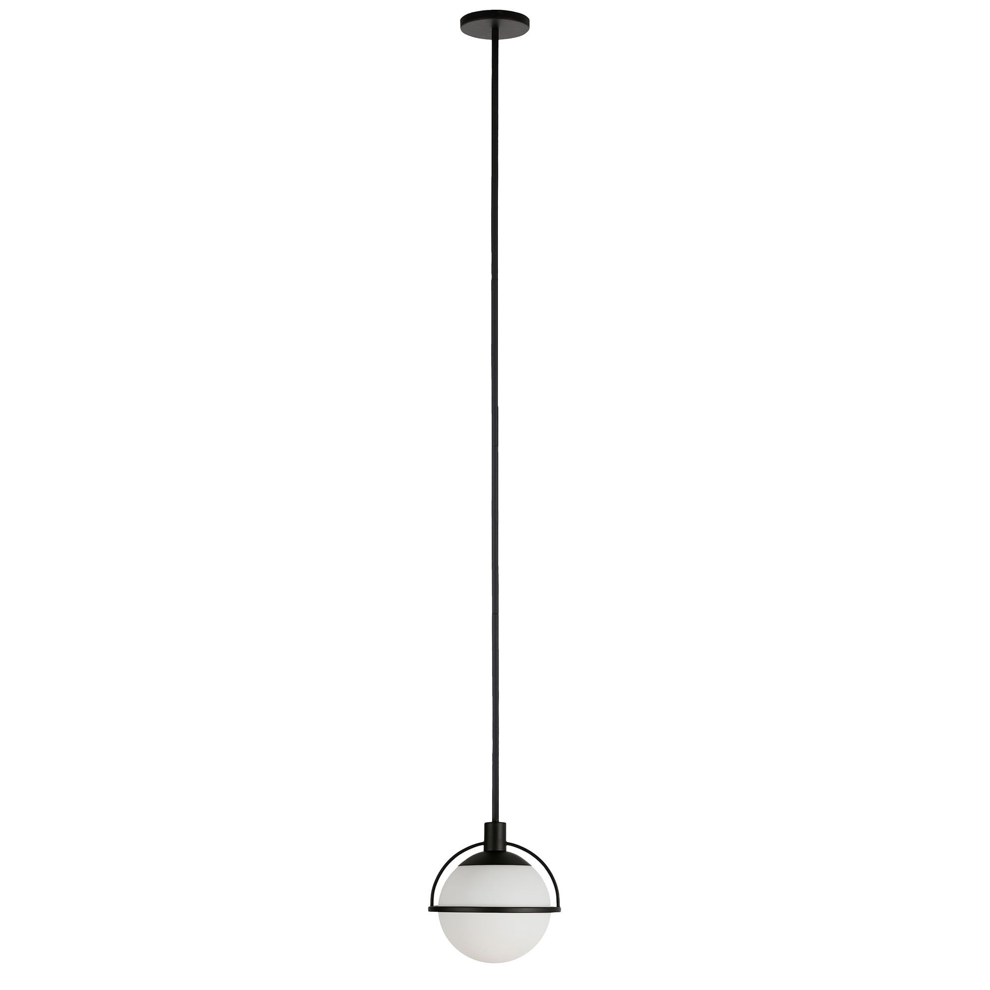 Blackened Bronze and White Glass Globe Pendant Light