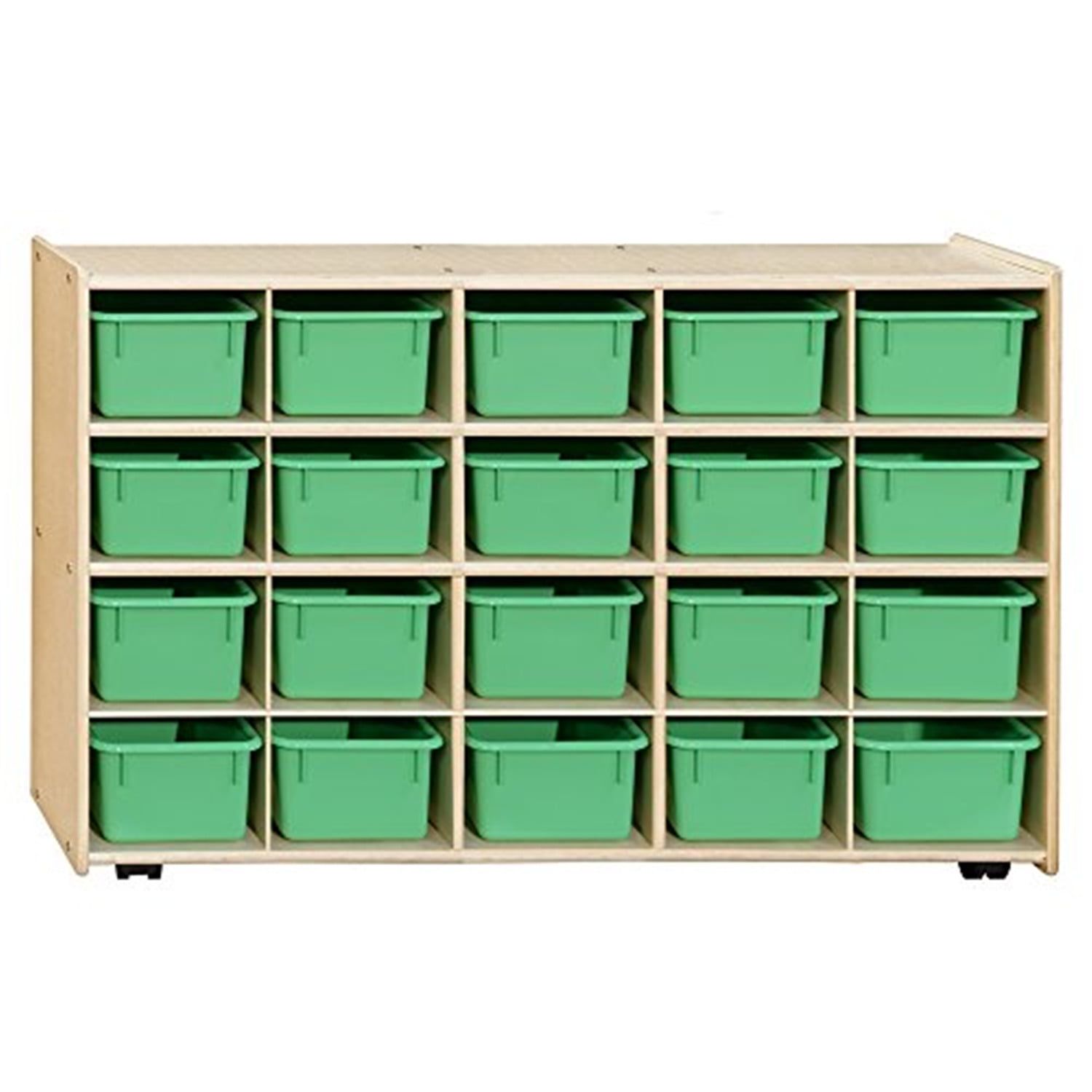 Natural Wood 20-Cube Kids Storage Organizer with Green Bins