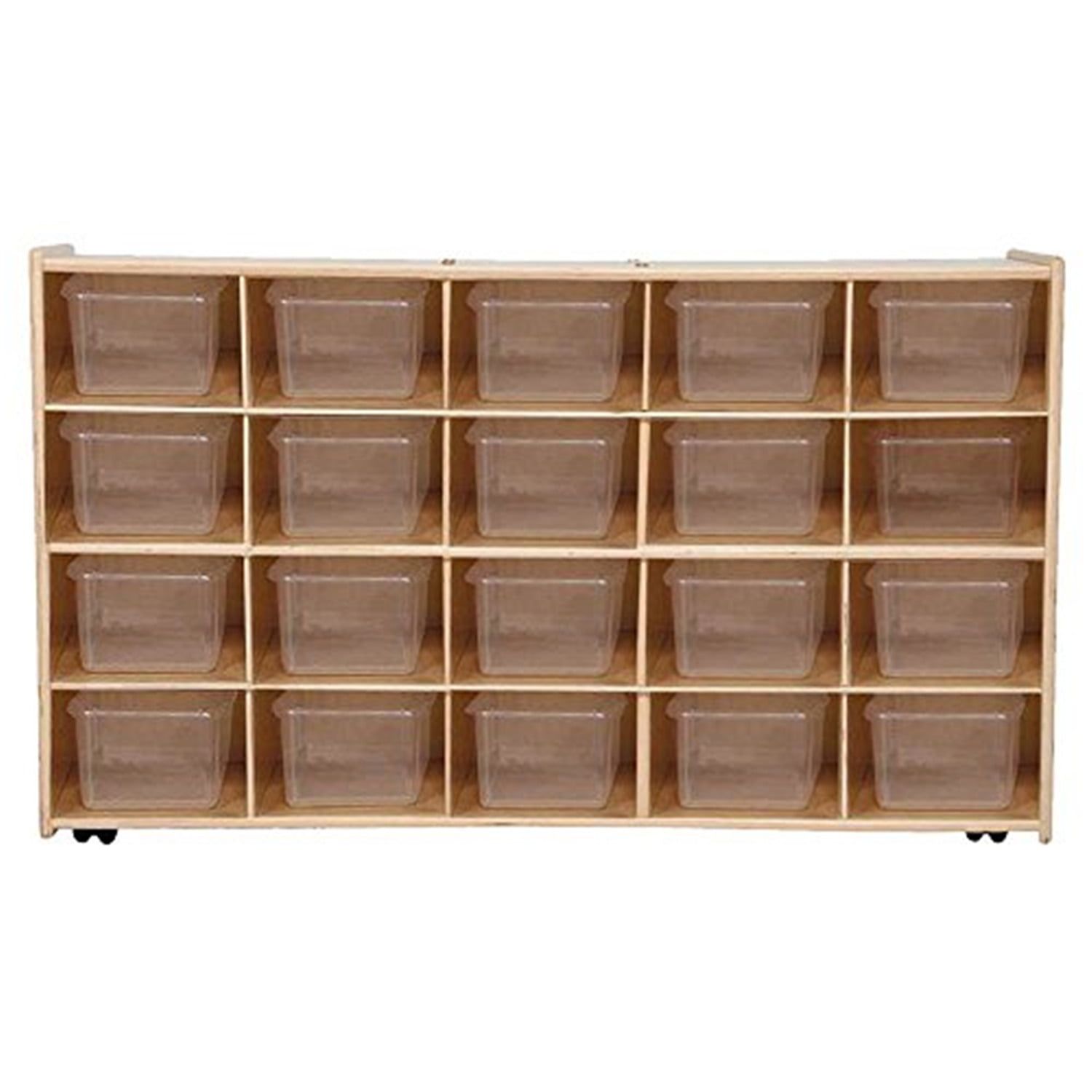 Kids Light Brown Plywood 20-Cubby Storage Unit with Translucent Bins
