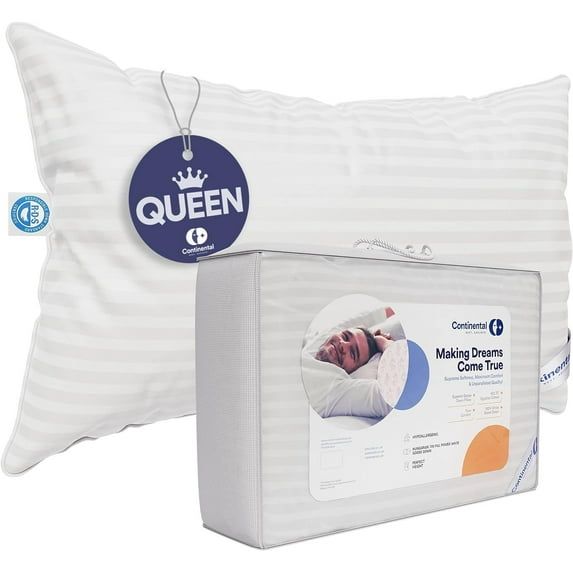 Queen Size White Cotton Goose Down Bed Pillow
