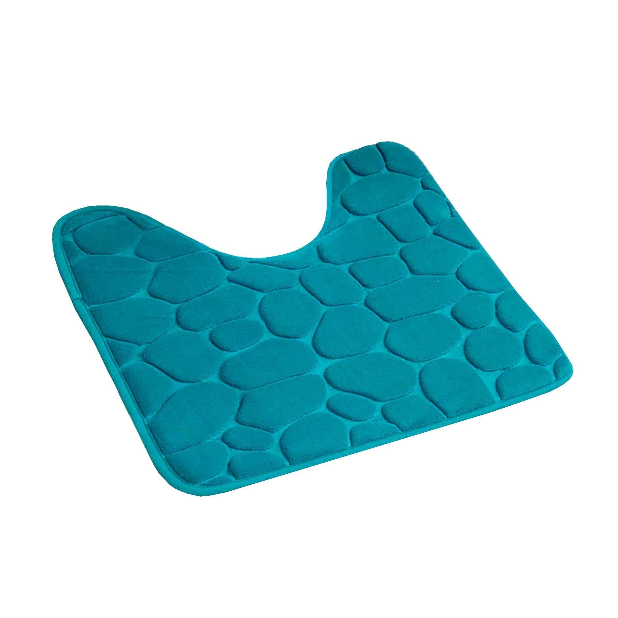 Peacock Blue Memory Foam Contour Bath Rug with 3D Pebble Design