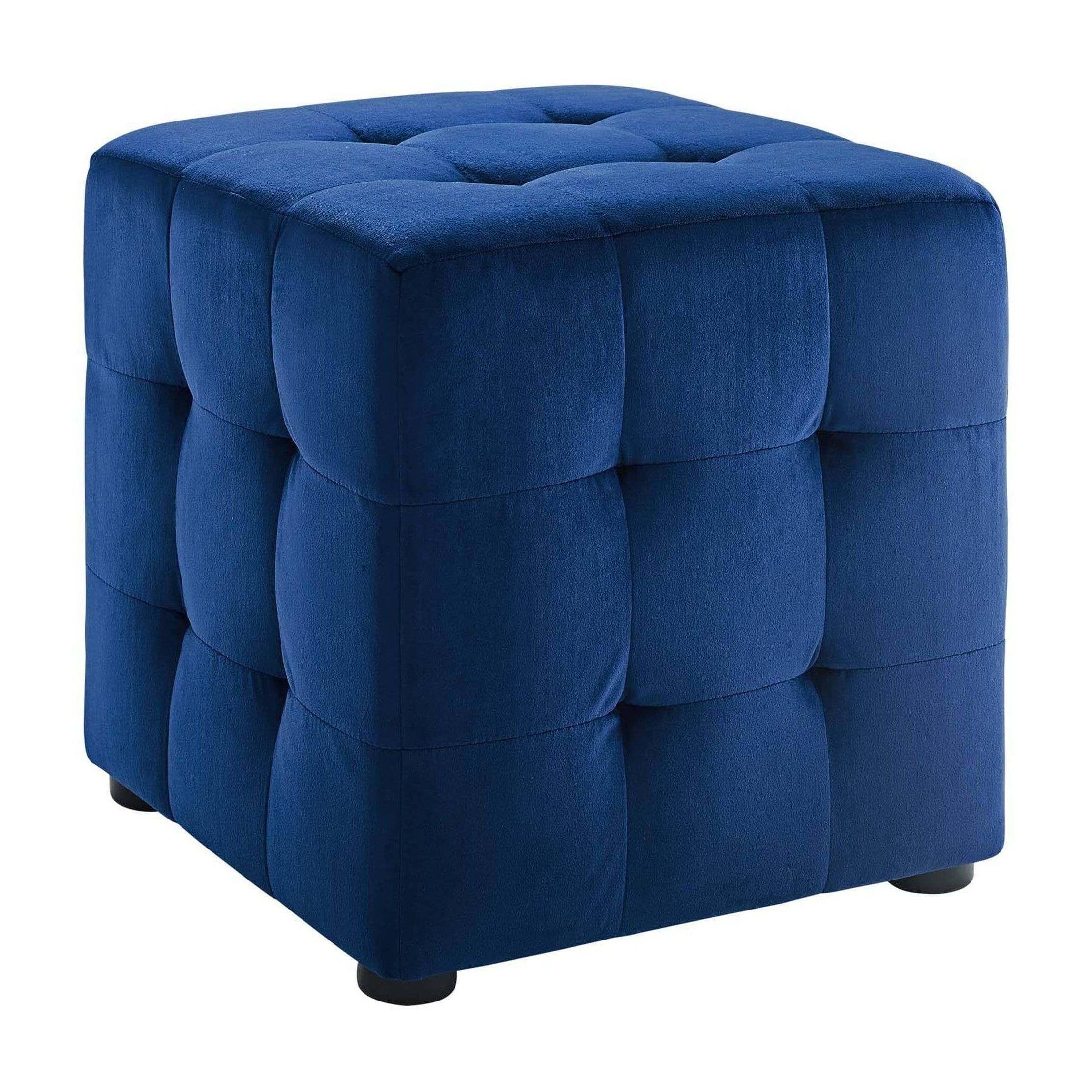 Navy Tufted Square Velvet Pouf Ottoman 15.5"