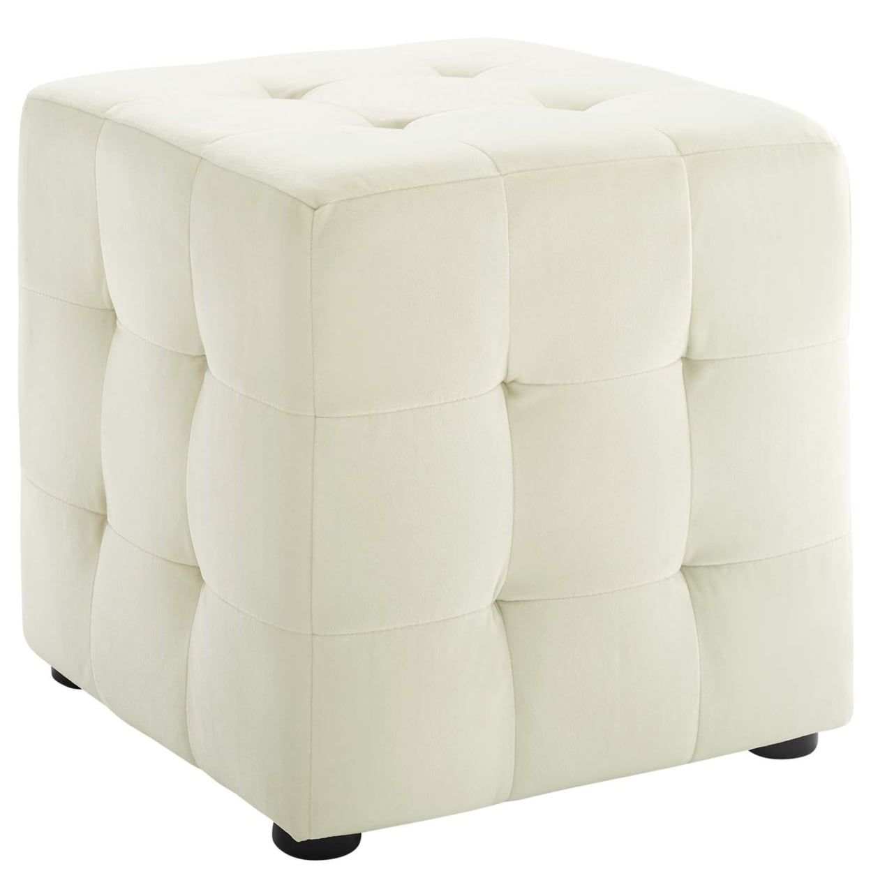 Ivory Tufted Cube Performance Velvet Ottoman