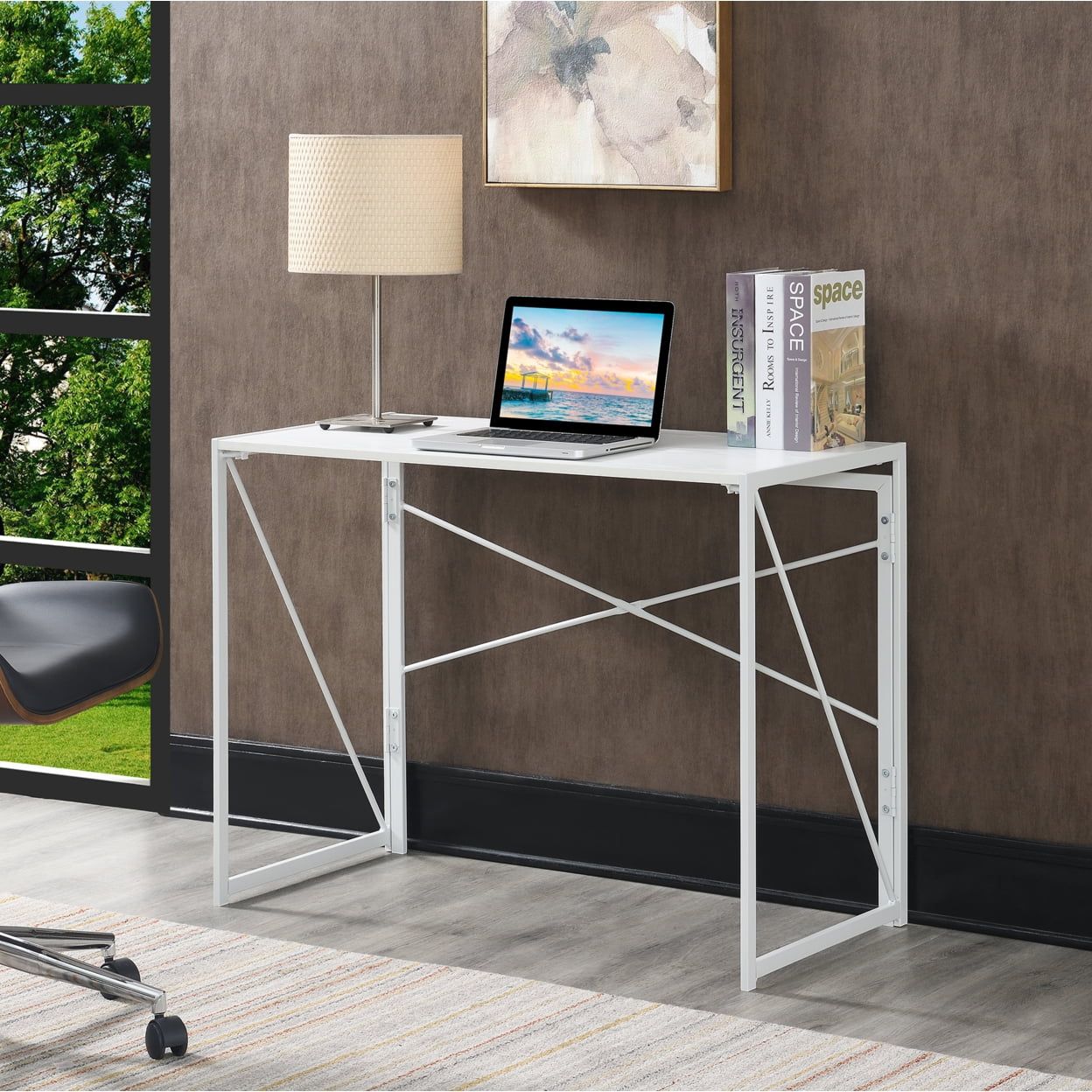 Sleek White Xtra Folding Desk with Durable Melamine Finish