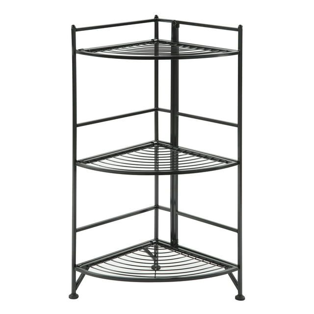 Sleek Black Adjustable 3-Tier Wire Corner Shelving Unit