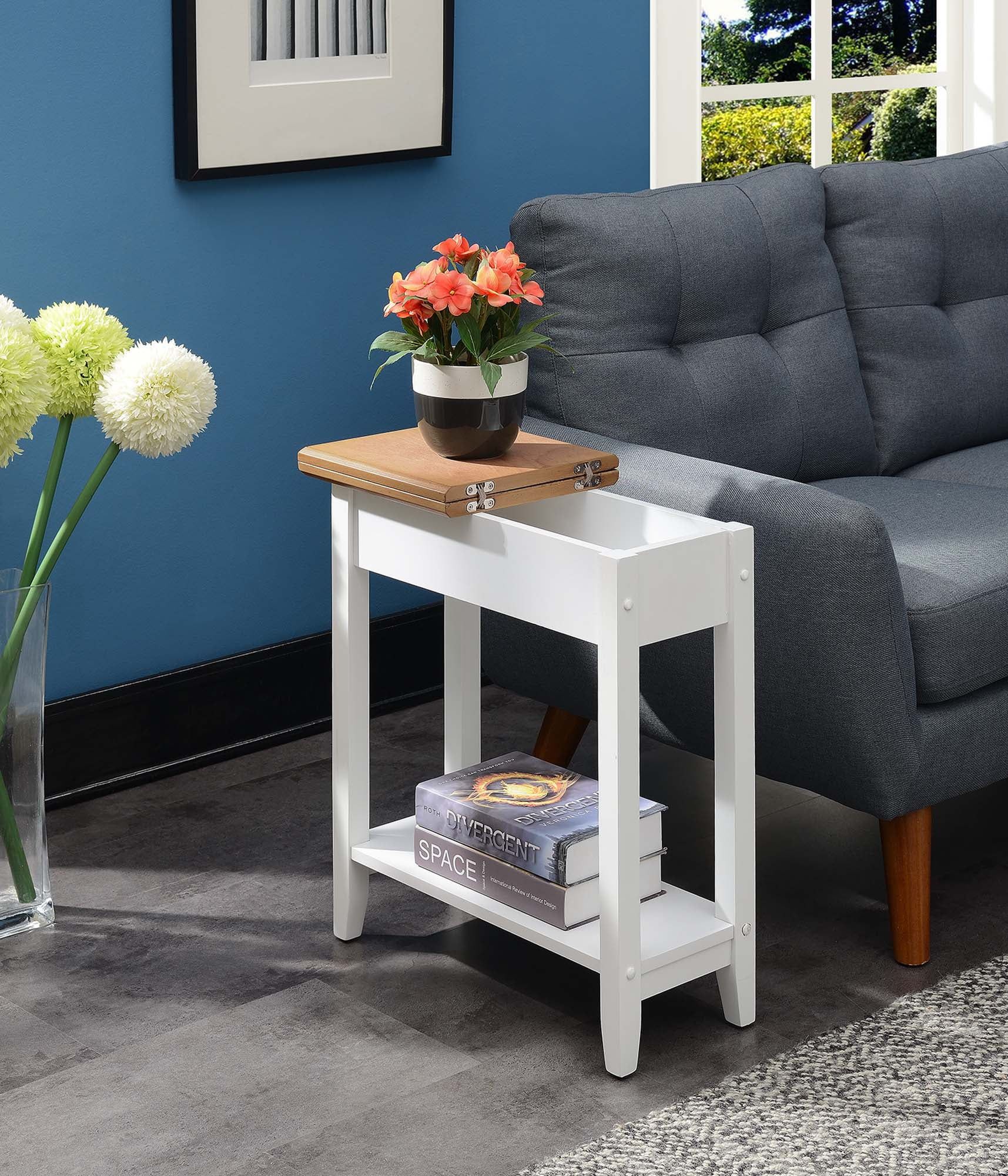 White and Driftwood Flip Top End Table with Storage