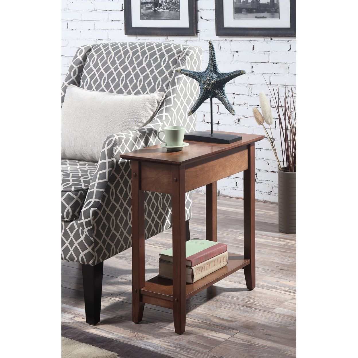 American Heritage Walnut Flip-Top Storage End Table