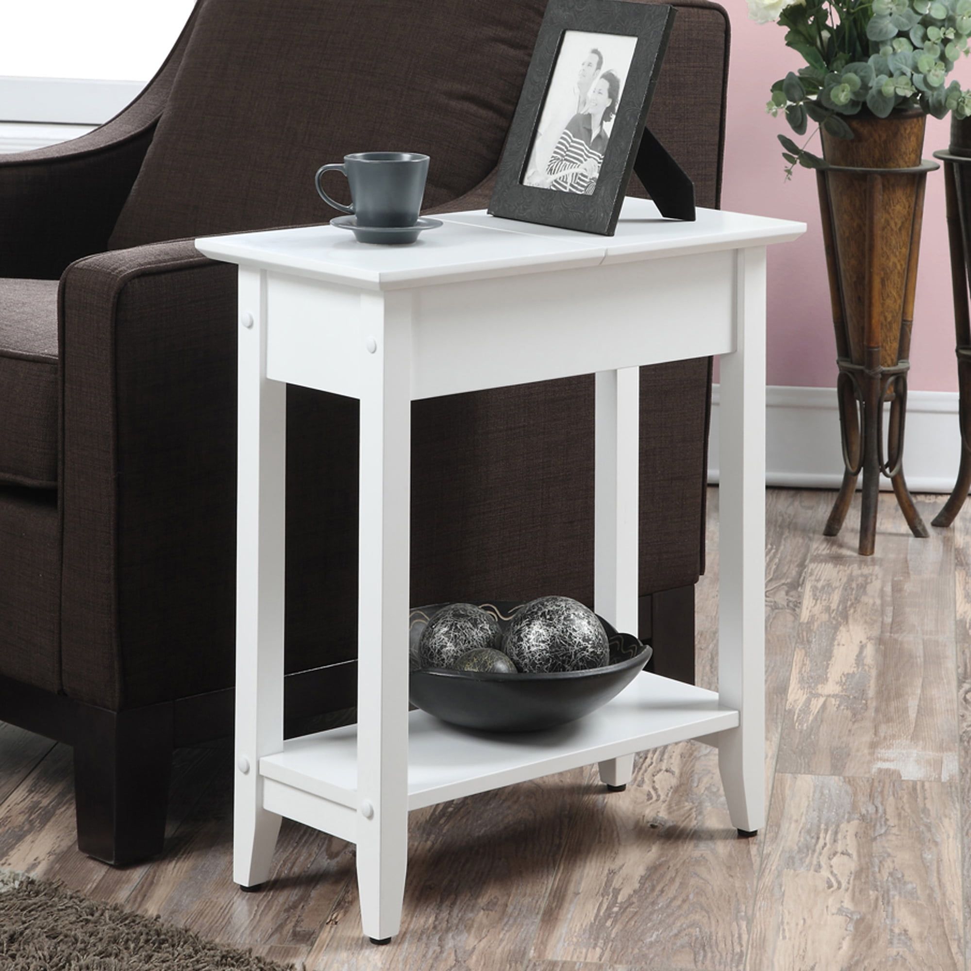 American Heritage White Wooden Flip Top End Table with Storage