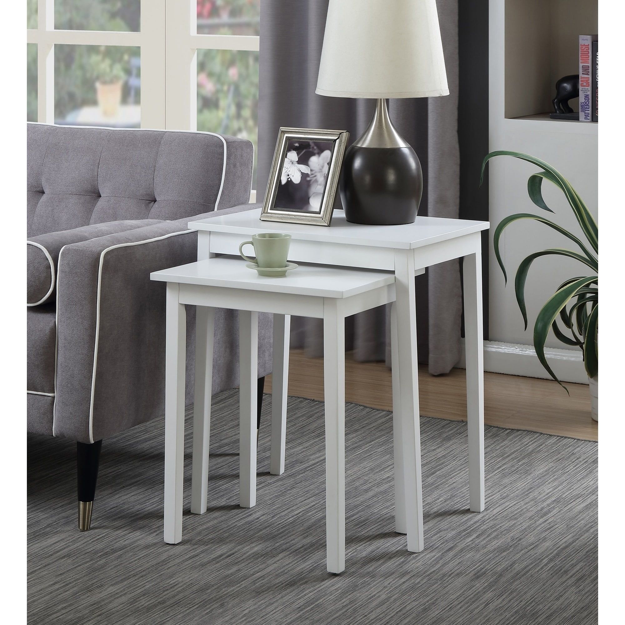 White Wood Rectangular Nesting End Tables, Set of 2