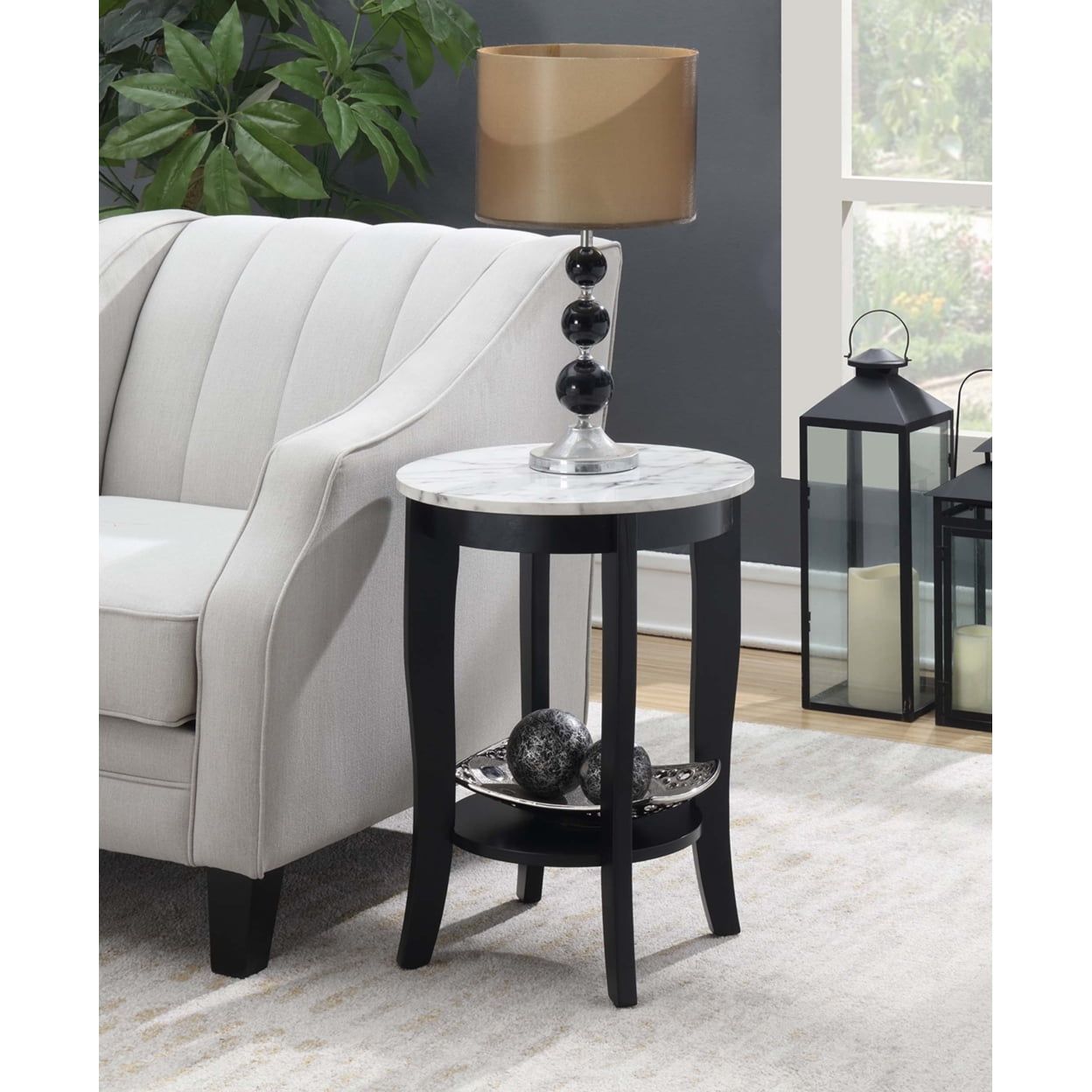 Elegant Heritage 18" Round Wood End Table with Shelf, White-Black