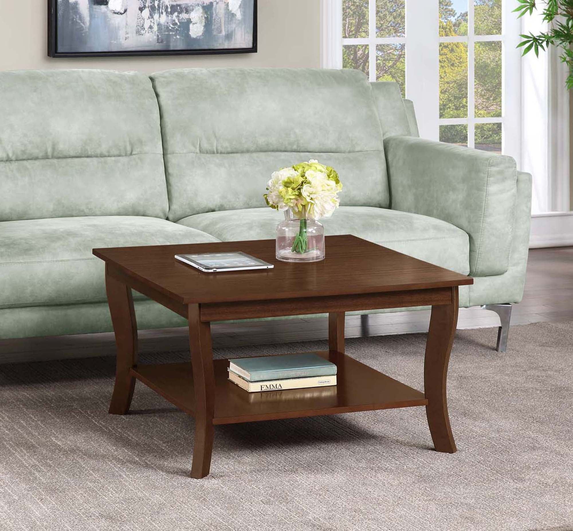 Espresso Rubberwood Square Coffee Table with Shelf