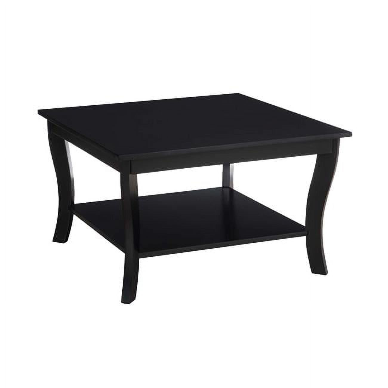 Black Square Rubberwood Veneer Coffee Table with Shelf