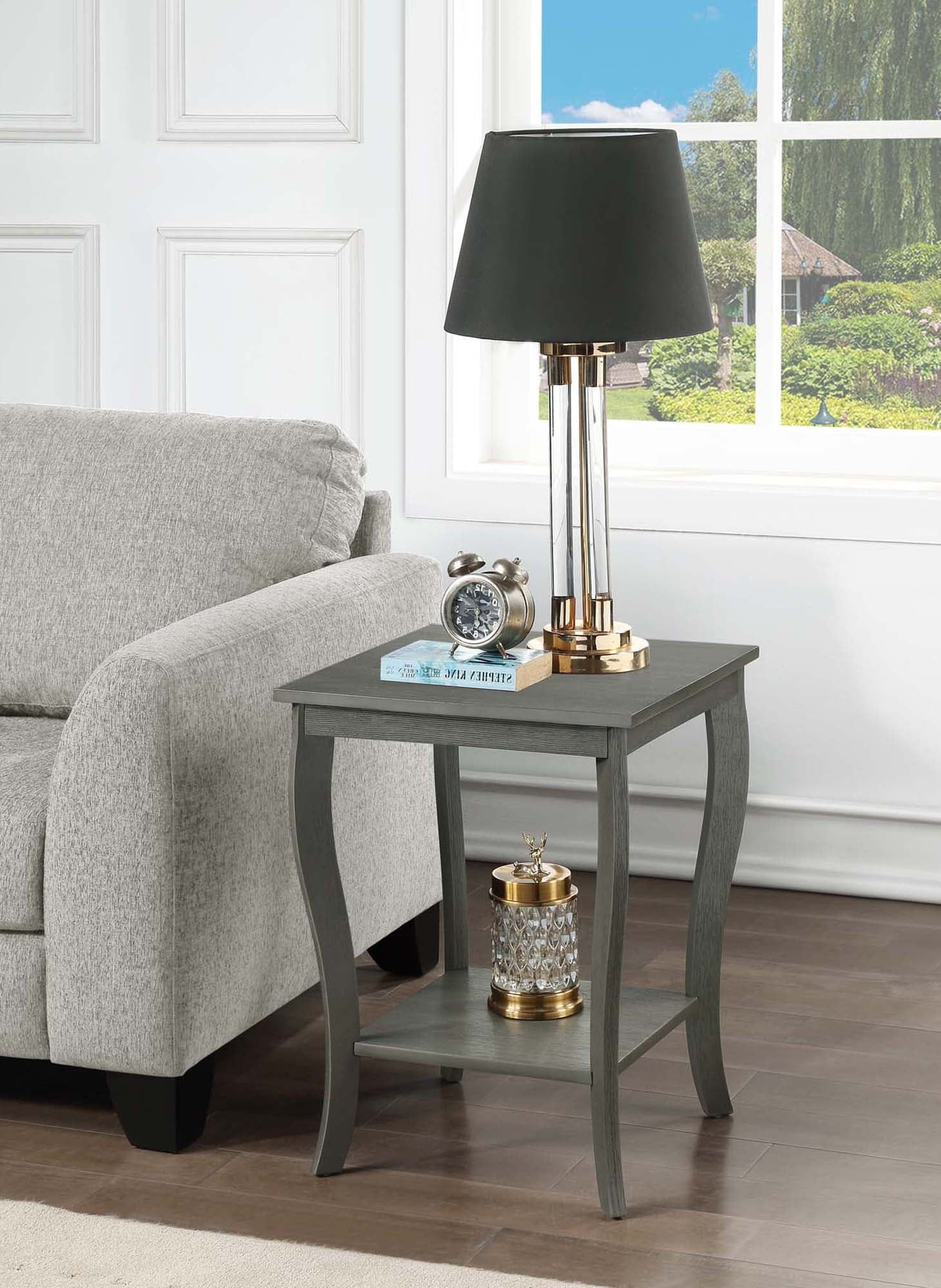 Transitional Wirebrush Dark Gray Square End Table with Shelf