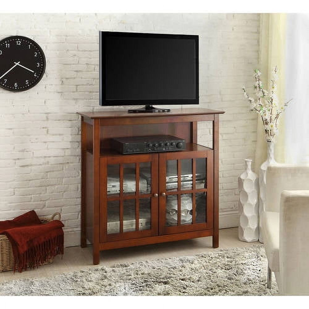 Cherry Wood Highboy TV Stand with Cabinets