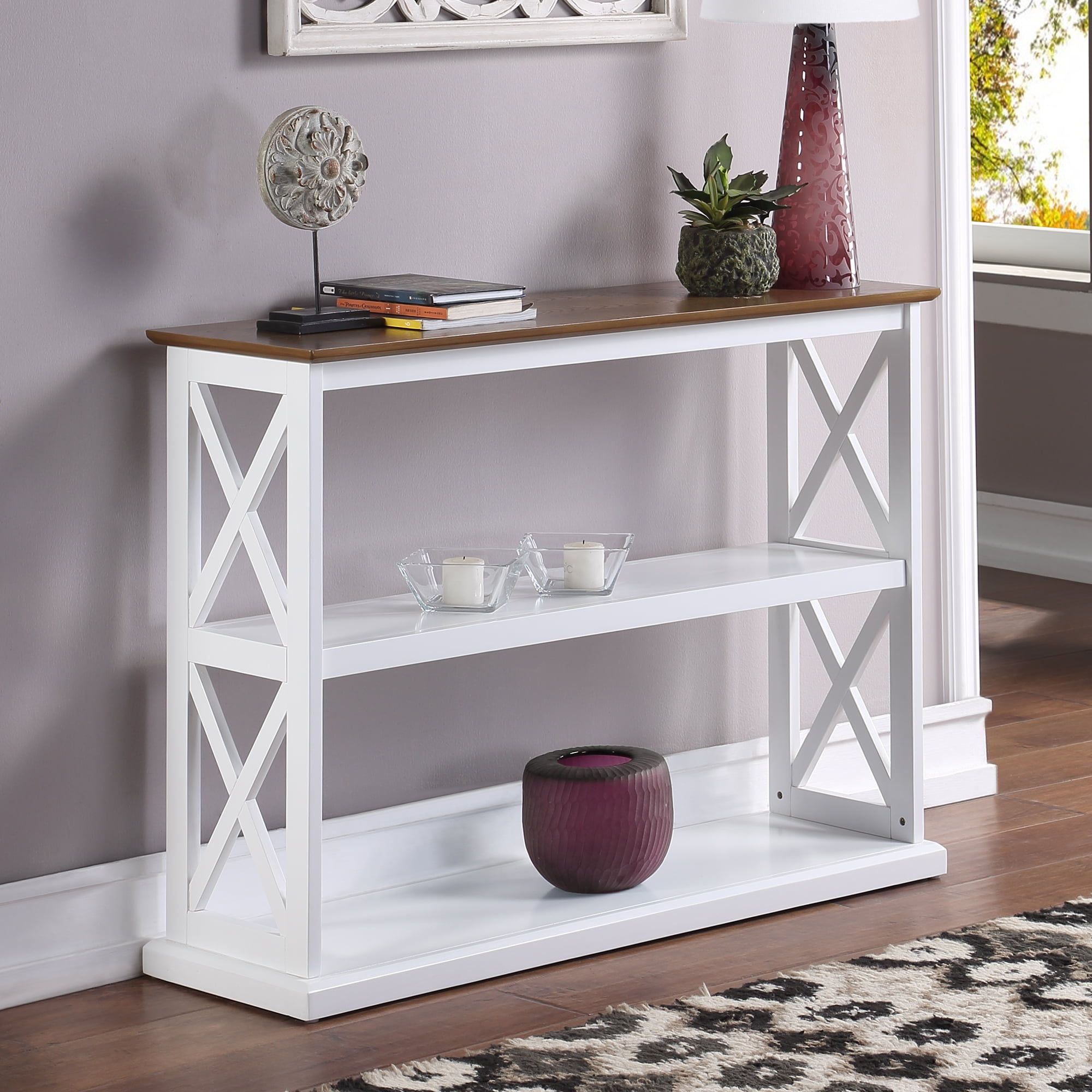 Coventry Driftwood and White Solid Wood Console Table with Shelves